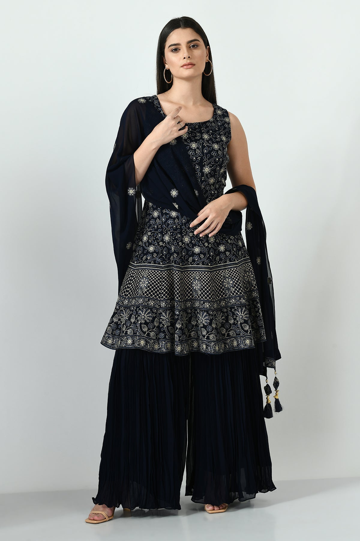 Blue Embellished Kurta Set