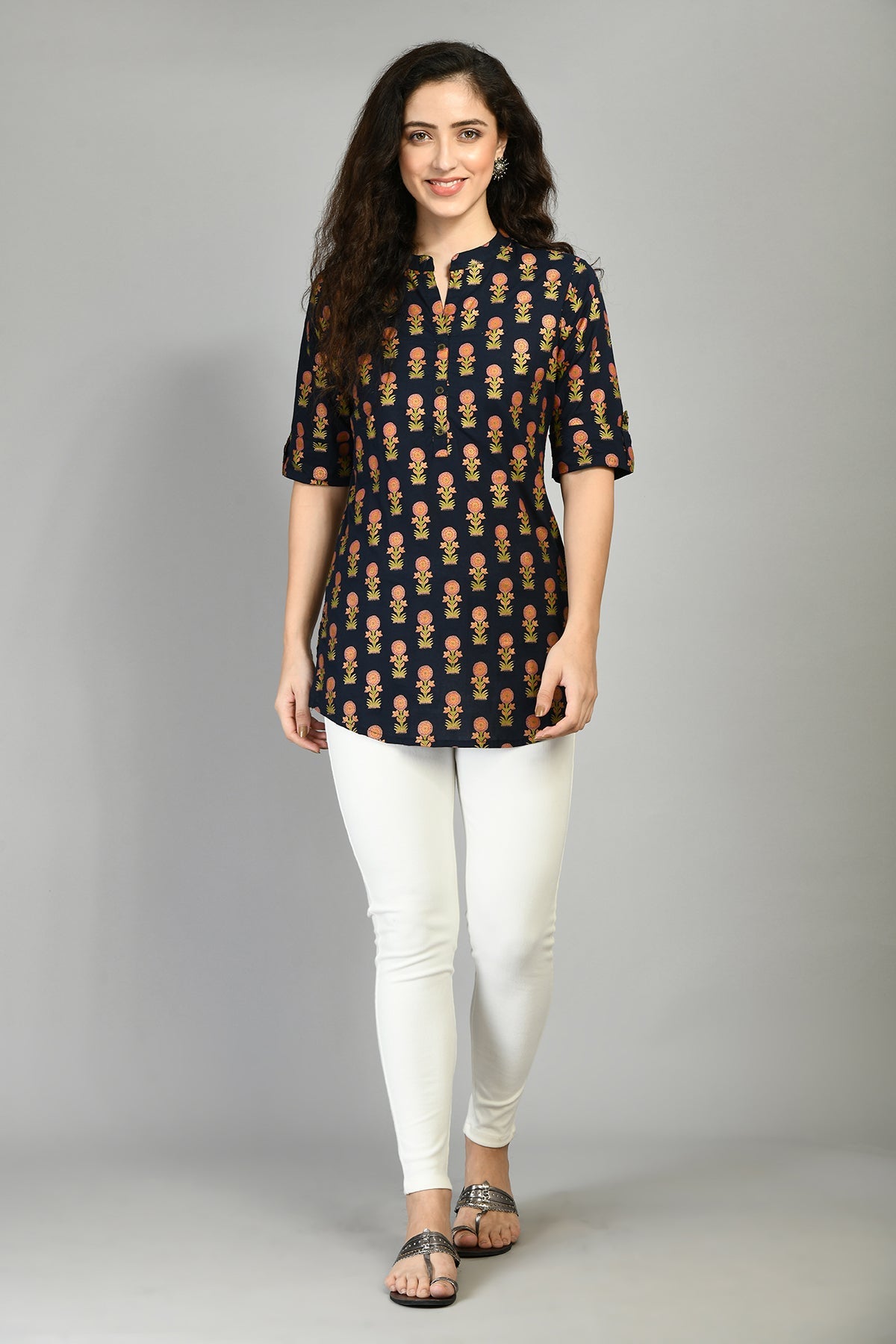 Navy Blue Printed Top