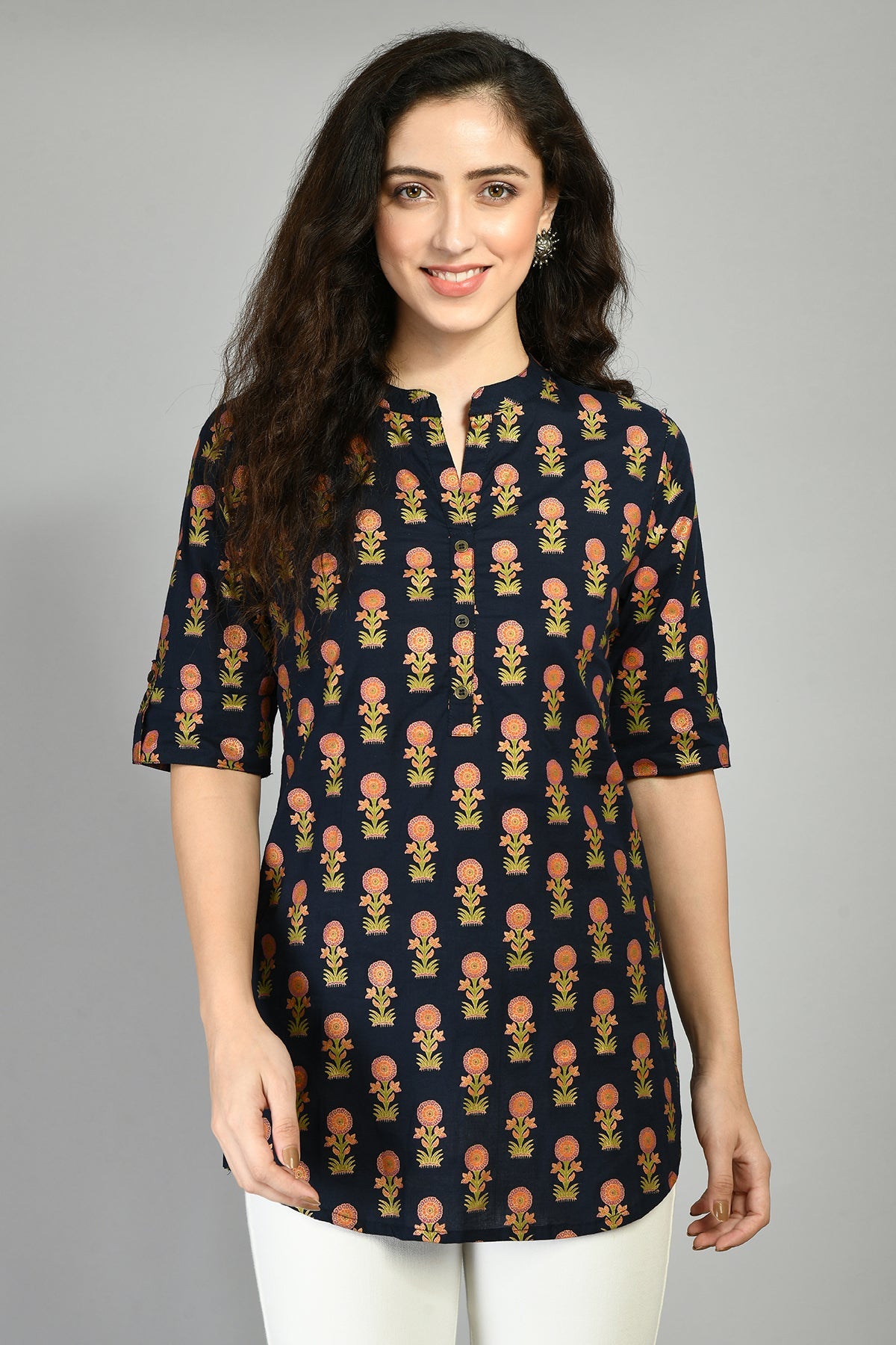 Navy Blue Printed Top