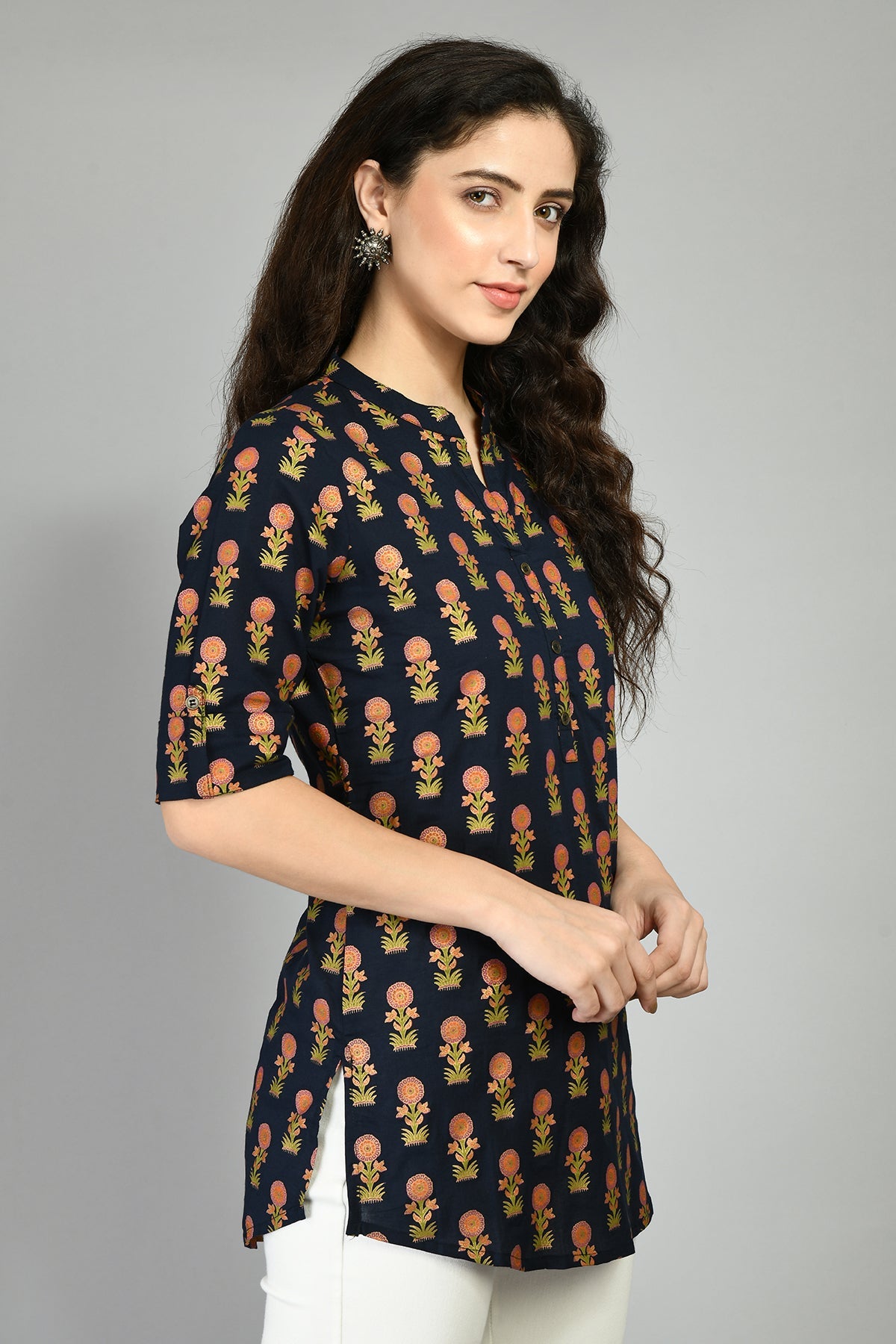 Navy Blue Printed Top