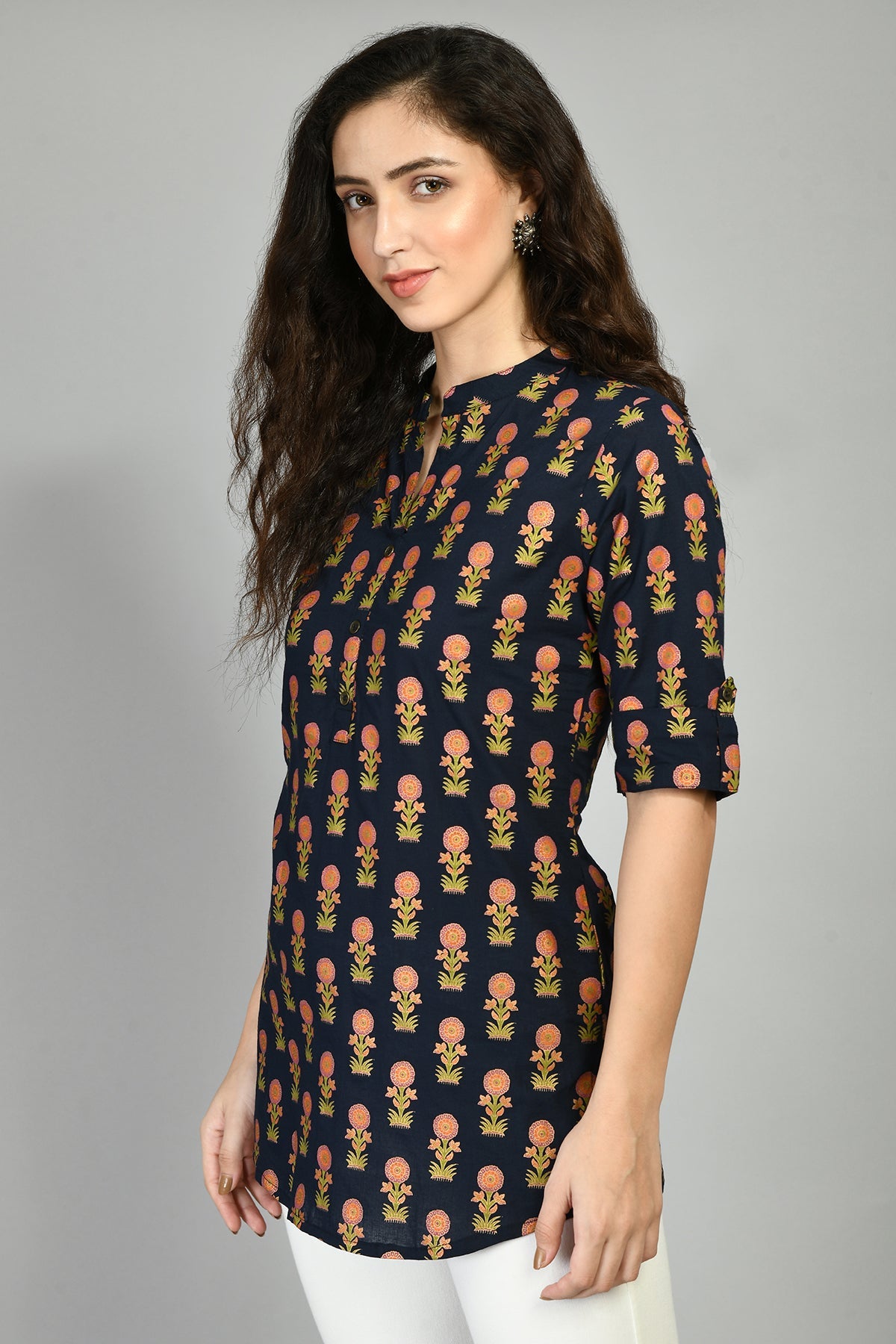 Navy Blue Printed Top