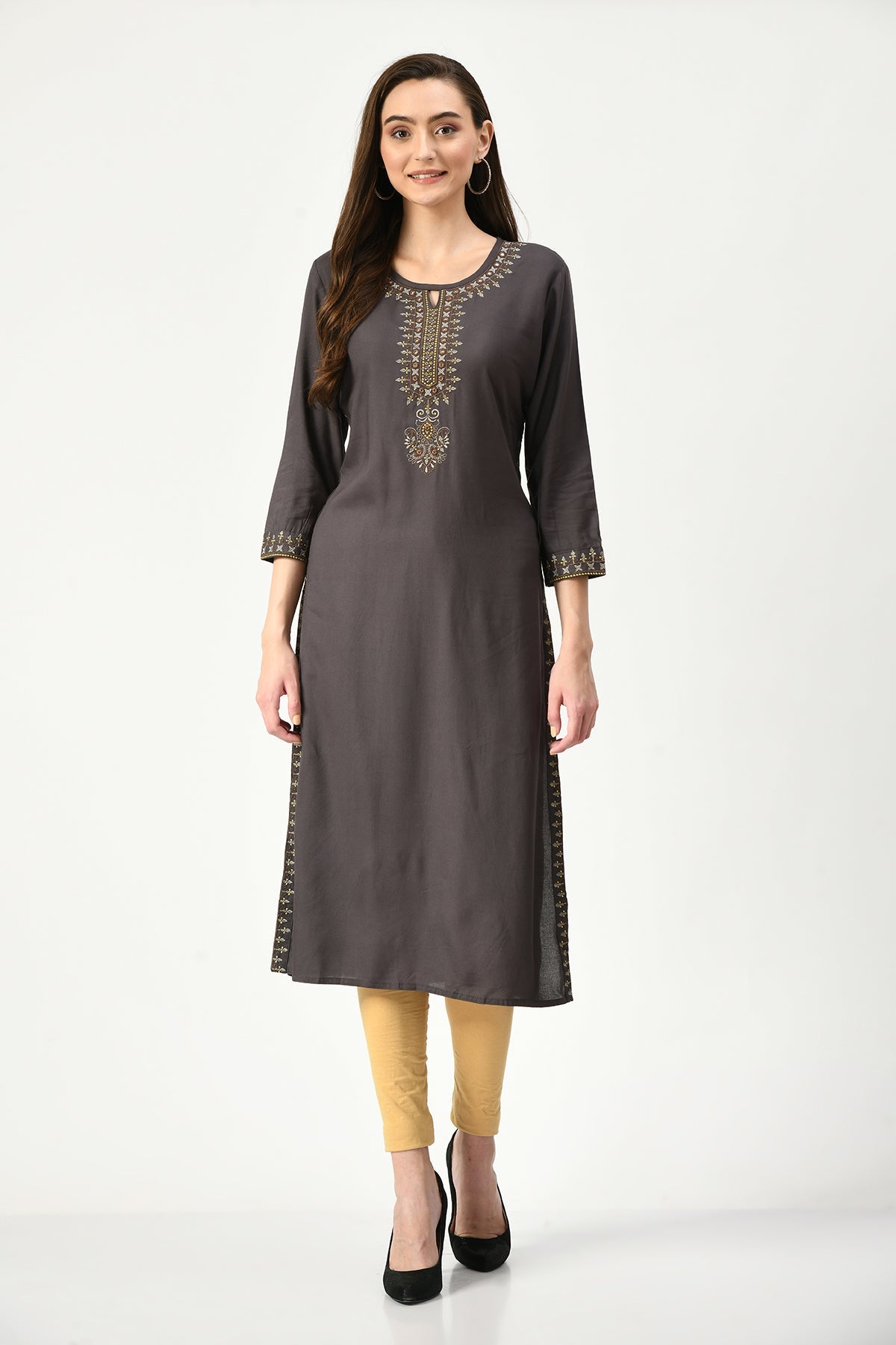 Grey Embroidered Kurta