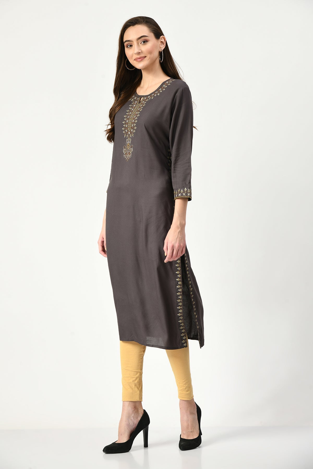 Grey Embroidered Kurta