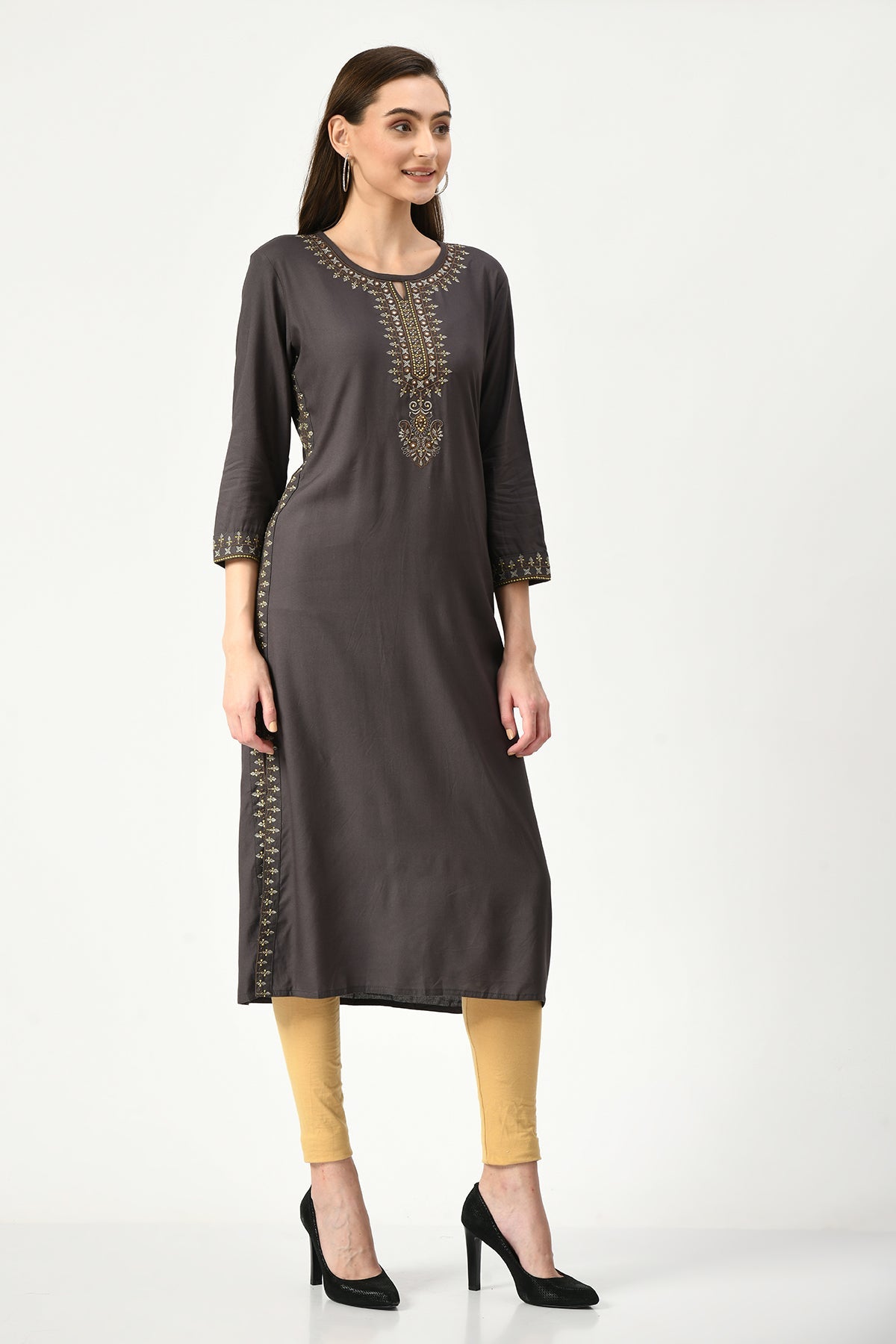 Grey Embroidered Kurta