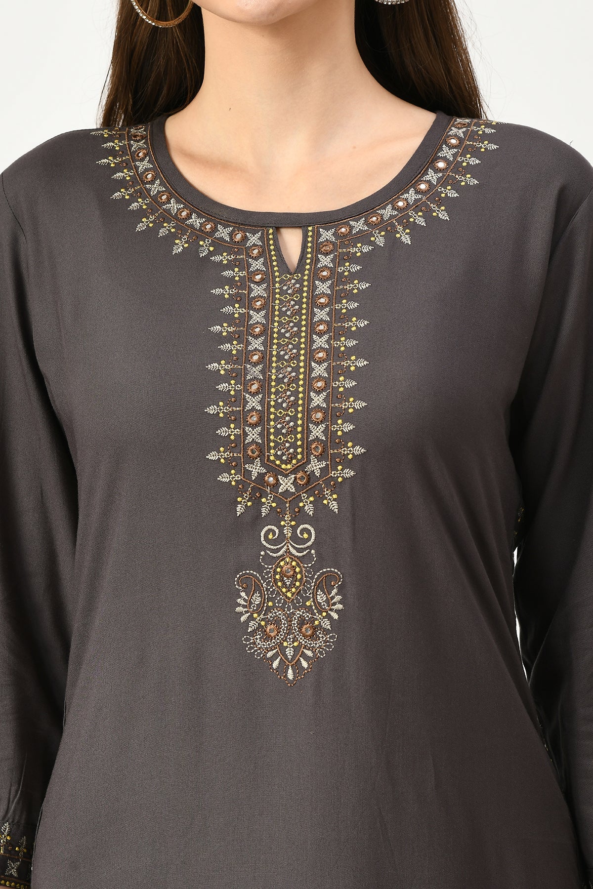 Grey Embroidered Kurta