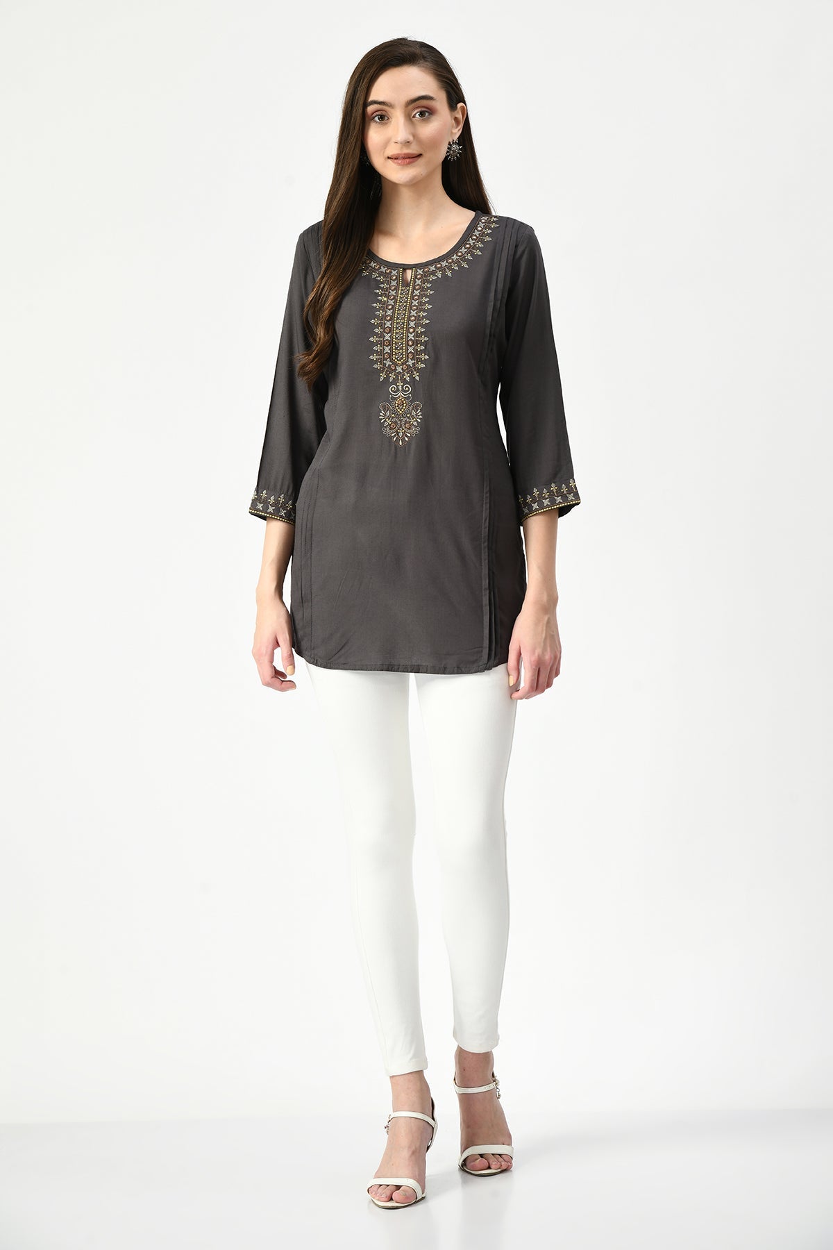 Grey Embroidered Top