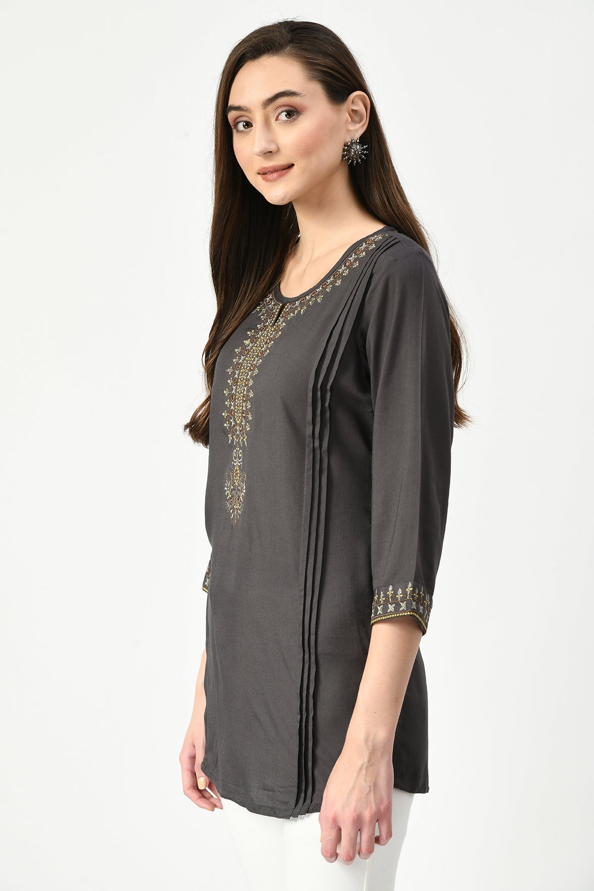 Grey Embroidered Top