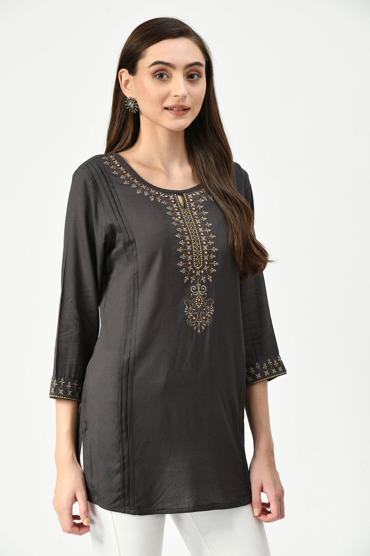 Grey Embroidered Top