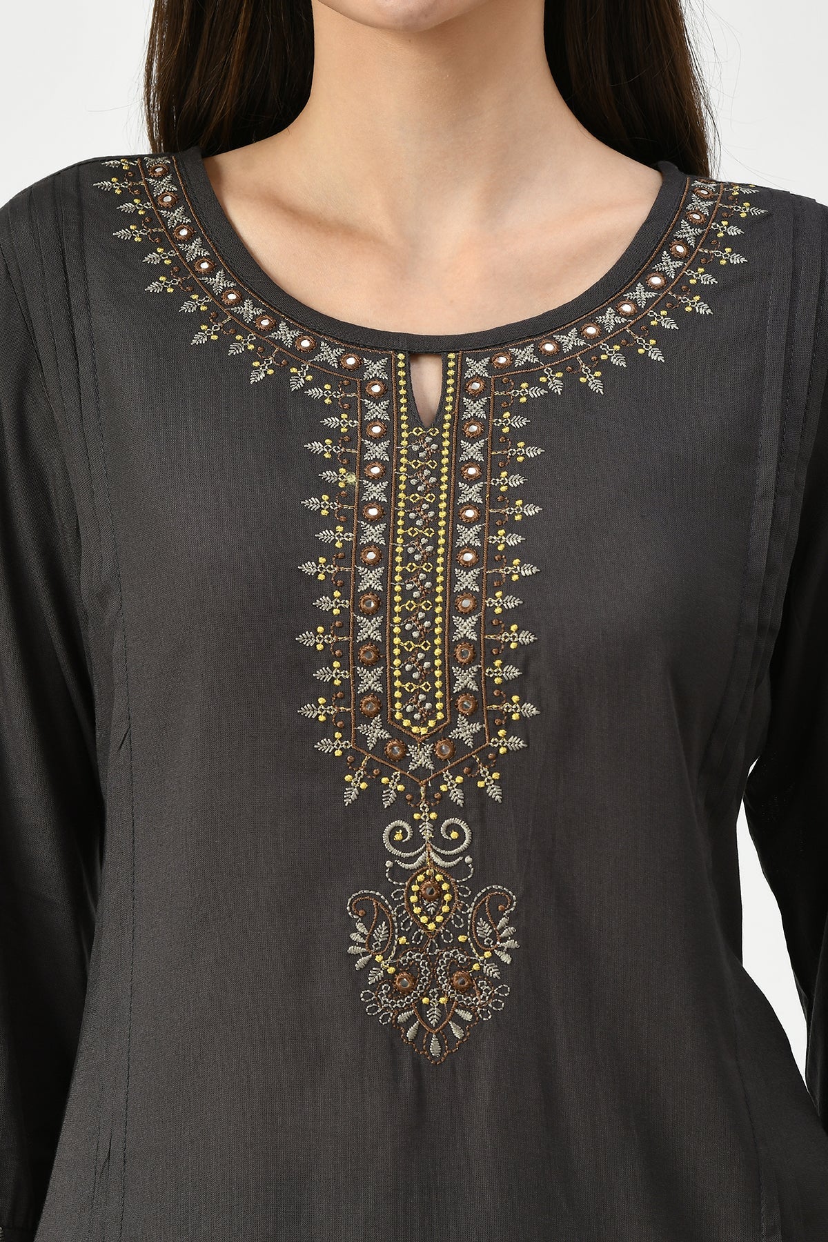 Grey Embroidered Top