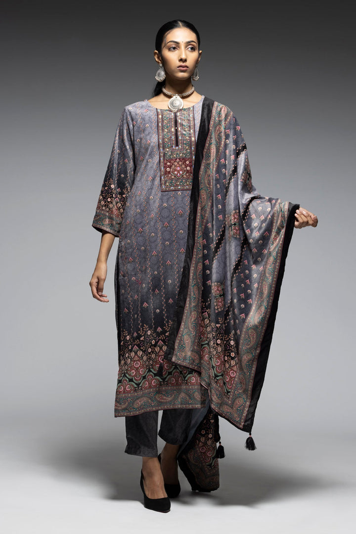Grey Embellished Kurta Set
