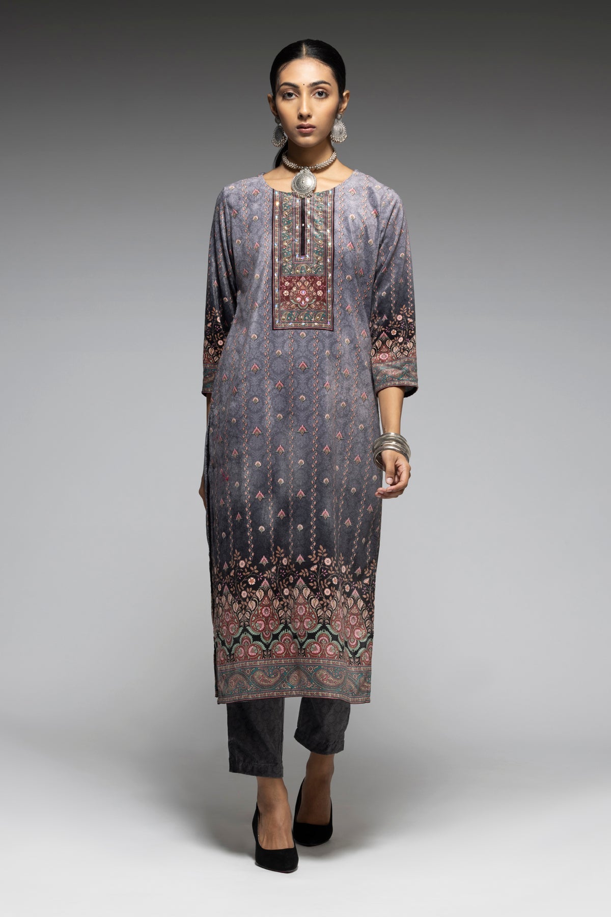 Grey Embellished Kurta Set