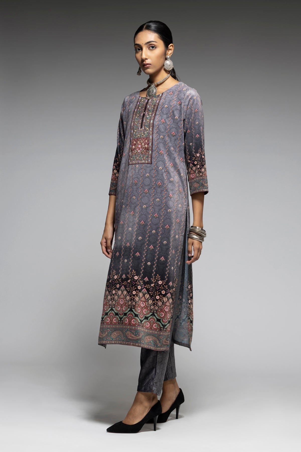 Grey Embellished Kurta Set