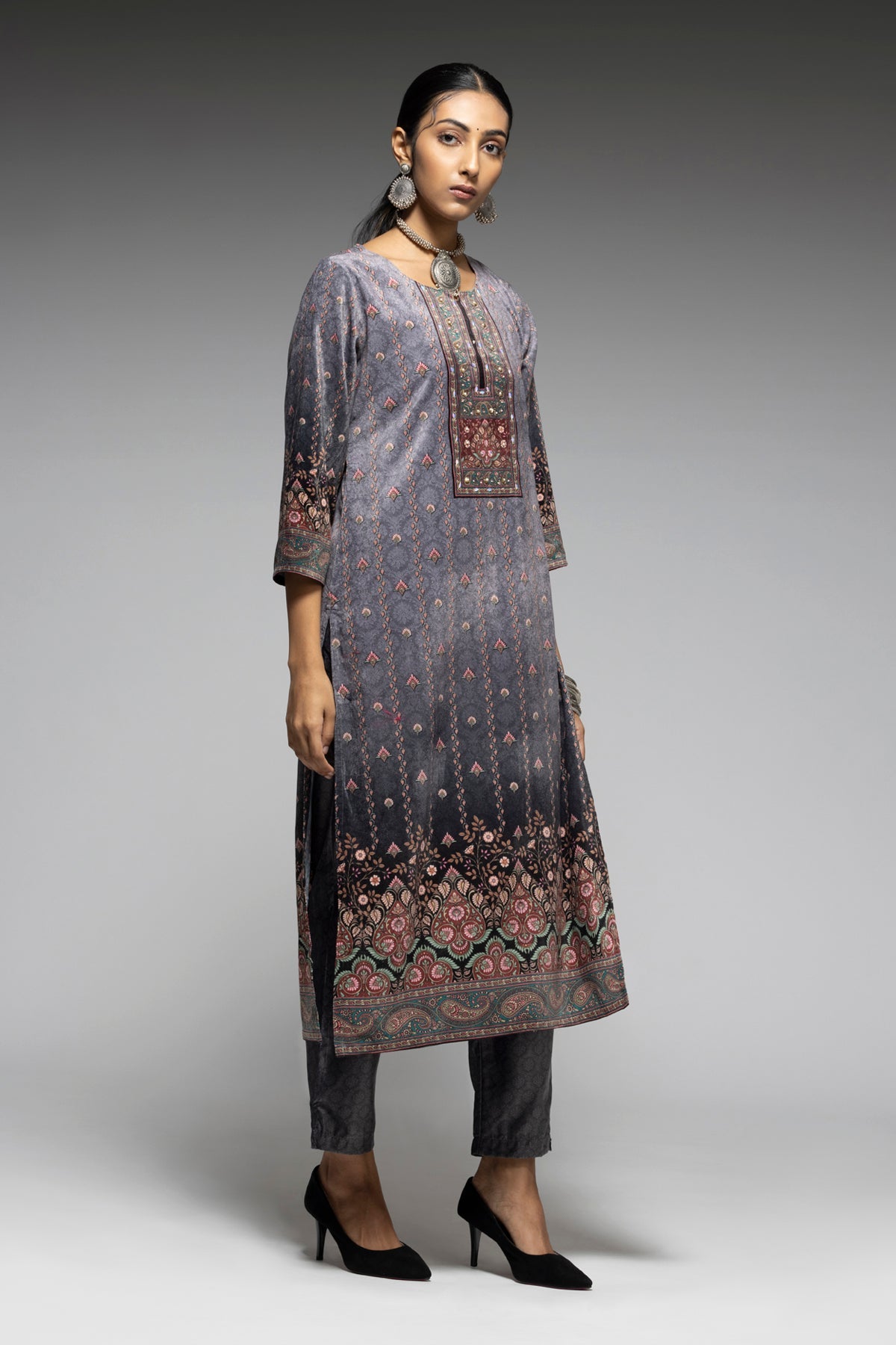 Grey Embellished Kurta Set