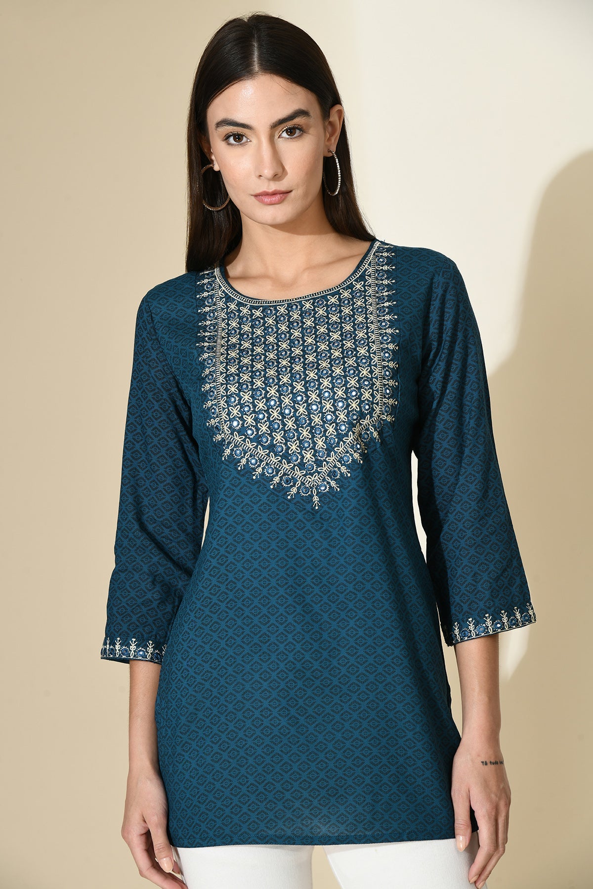 Teal Blue Embroidered Top
