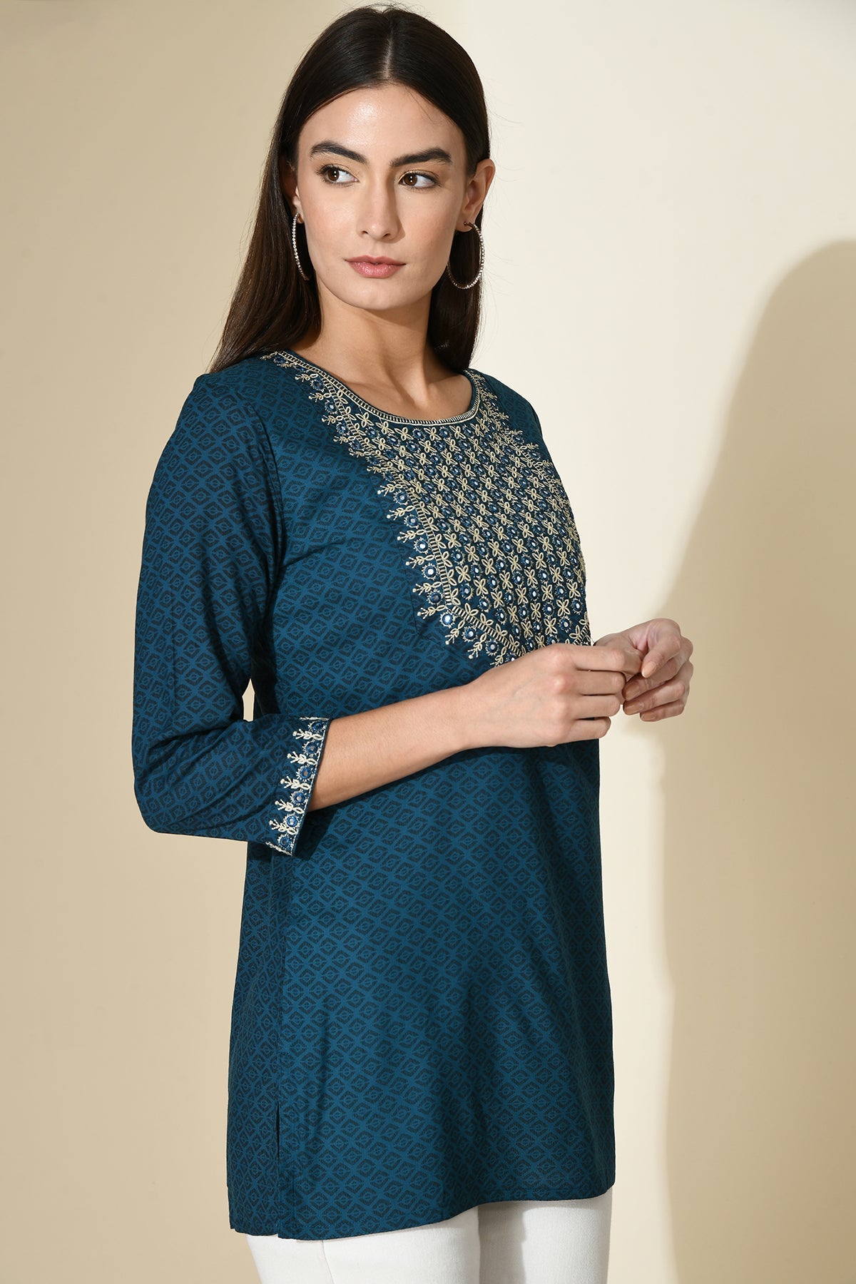 Teal Blue Embroidered Top