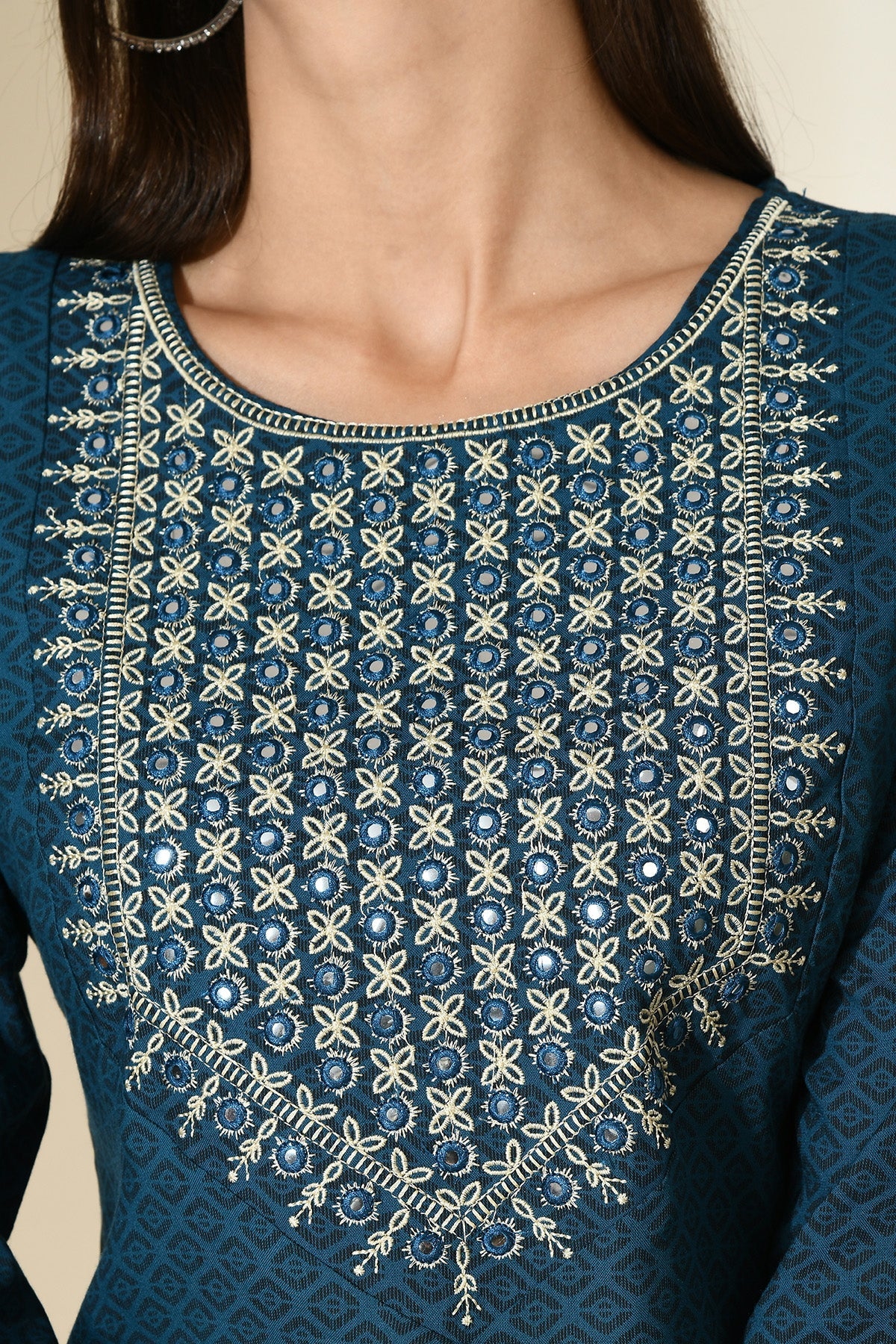Teal Blue Embroidered Top