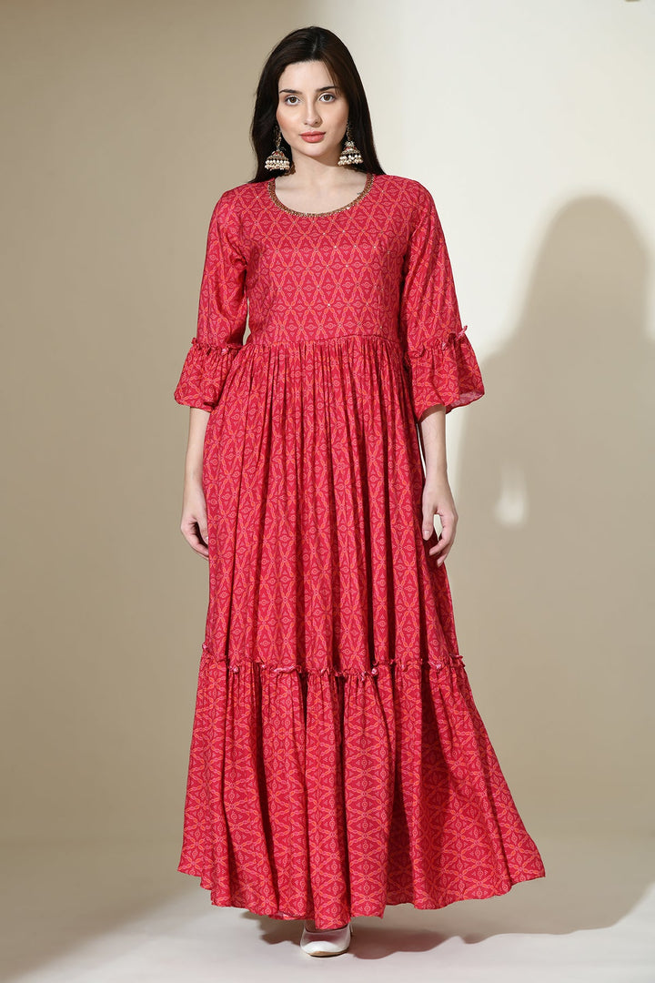Magenta Embellished Dress Set