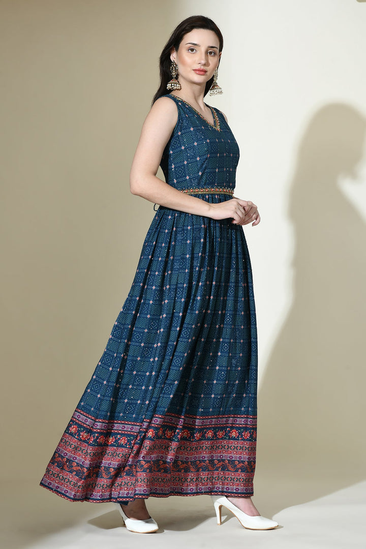 Teal Embellished Dress Set