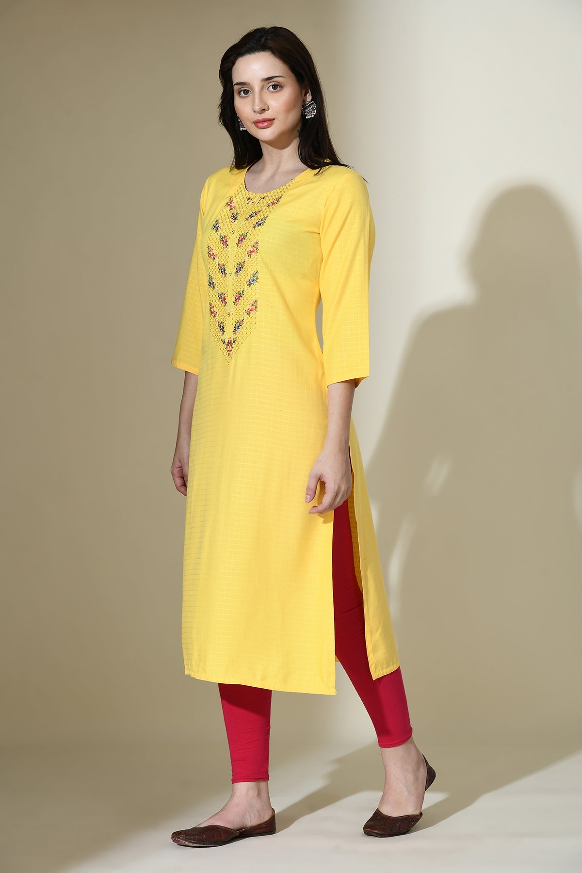 Yellow Embroidered Kurta