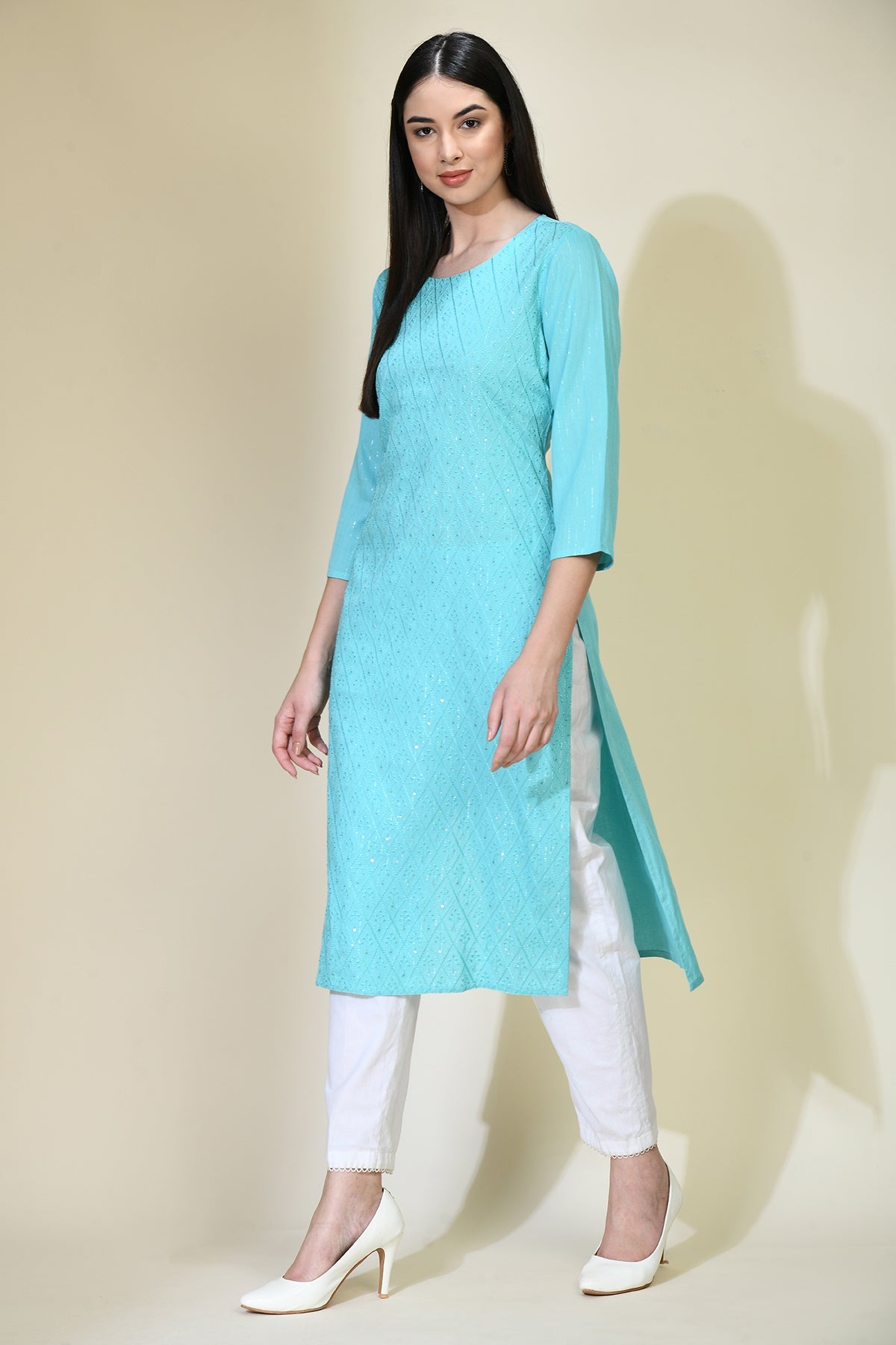 Blue Embellished Kurta