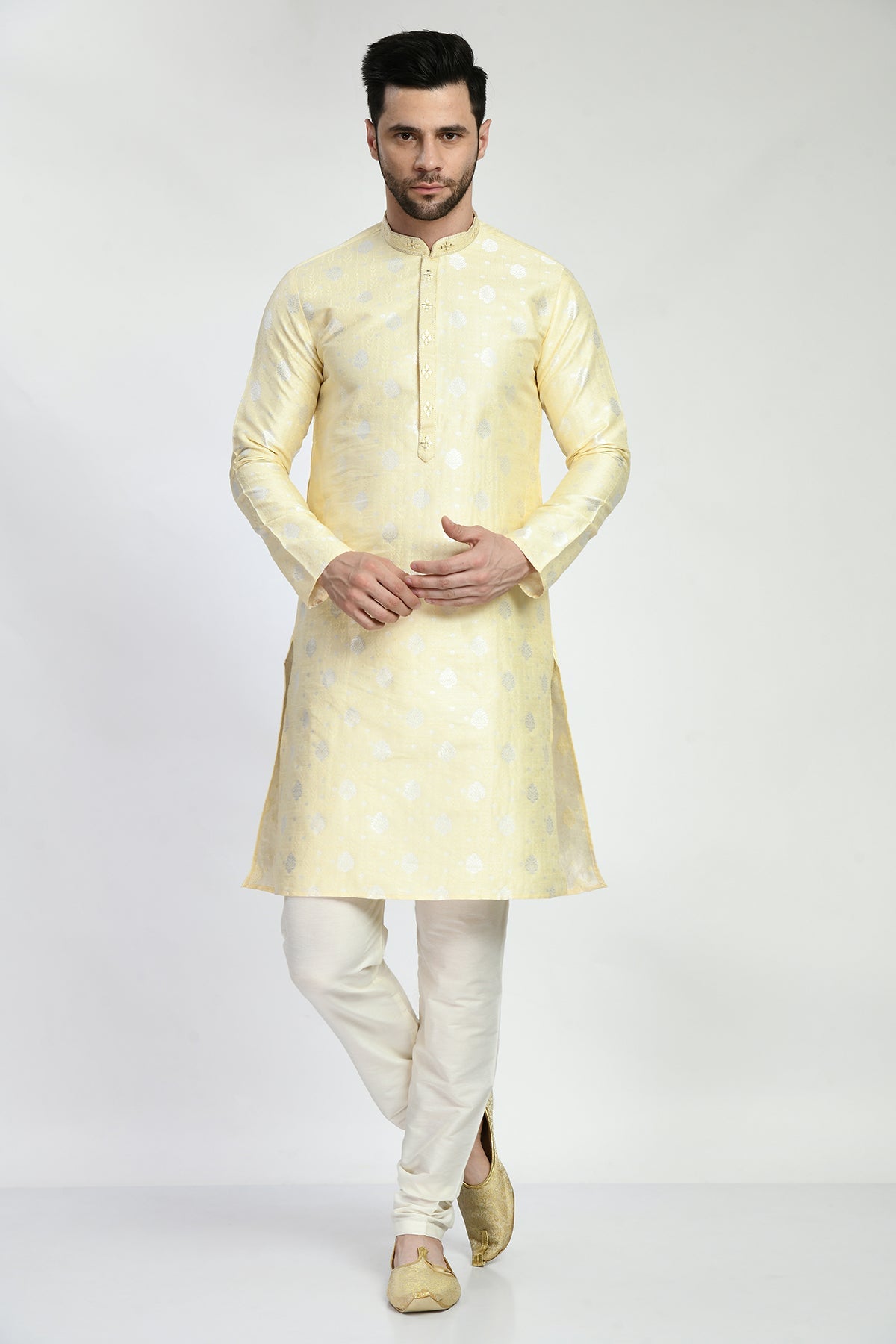 Cream Embellished Kurta Set