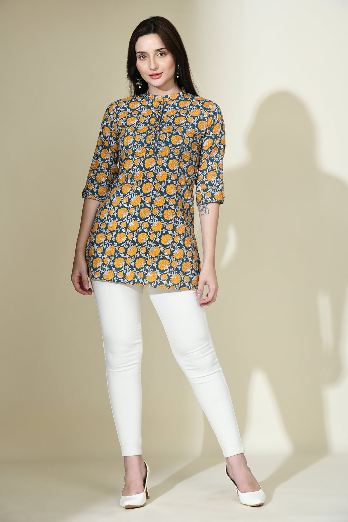 Teal Blue Ethnic Printed Top