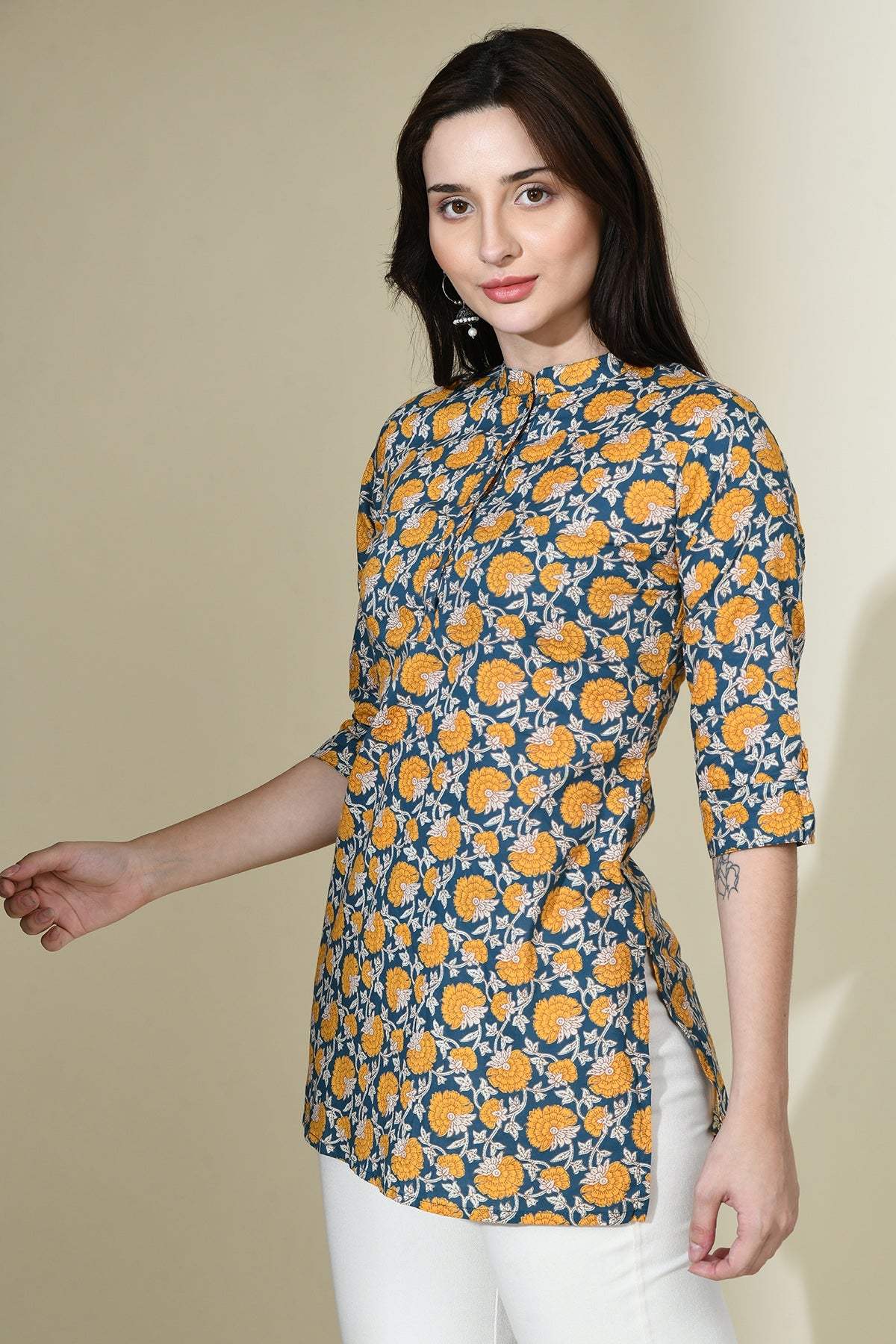 Teal Blue Ethnic Printed Top