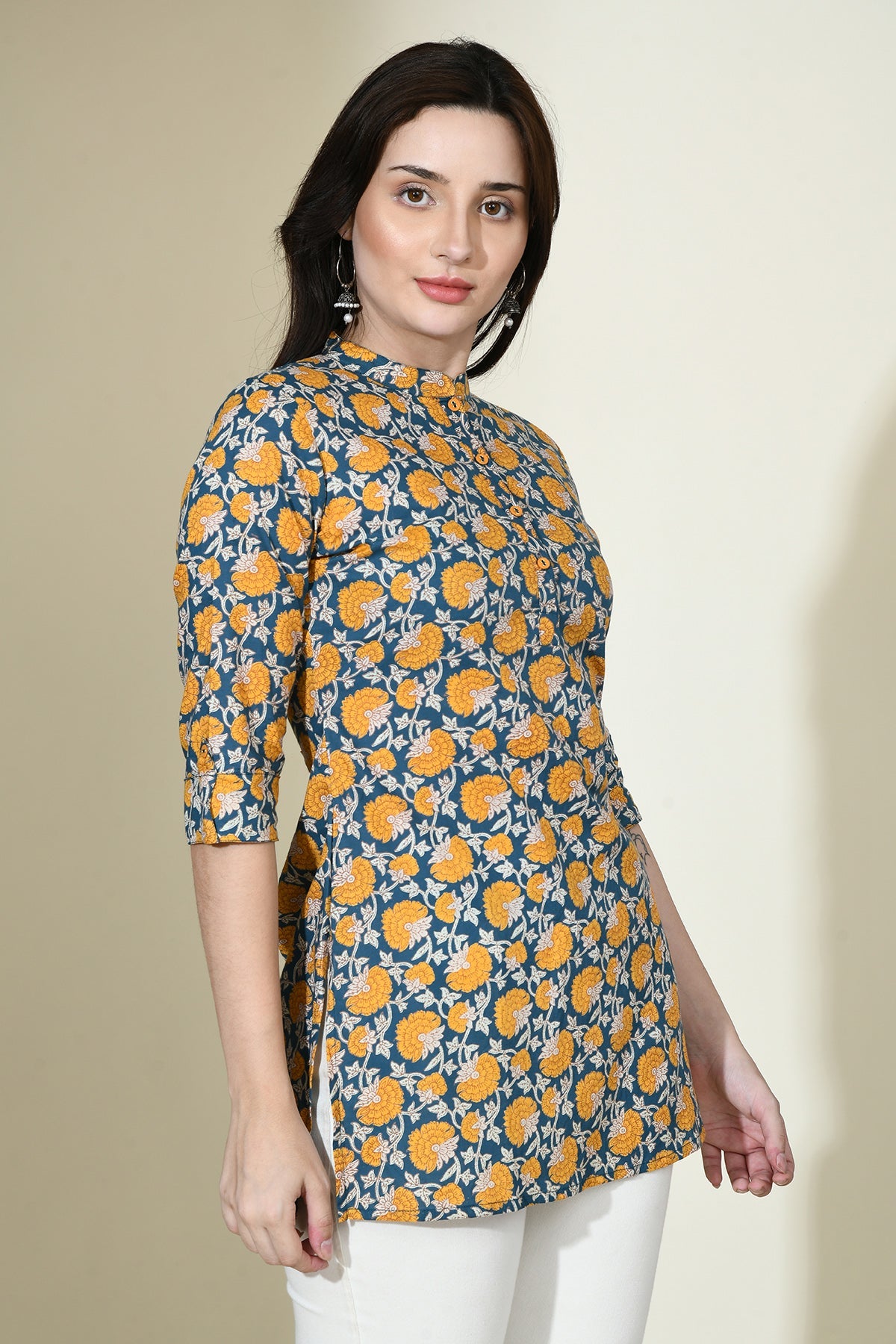 Teal Blue Ethnic Printed Top