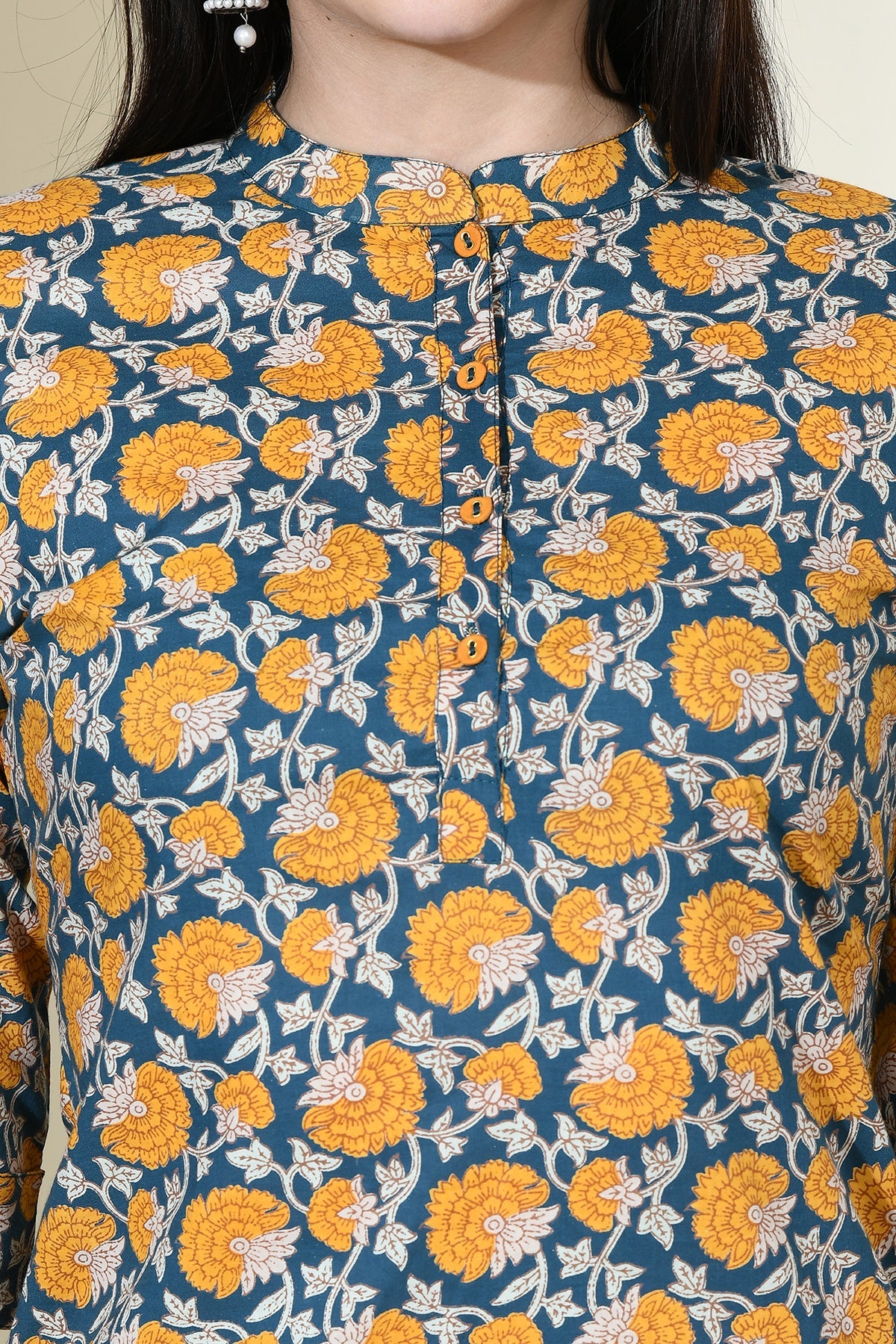 Teal Blue Ethnic Printed Top