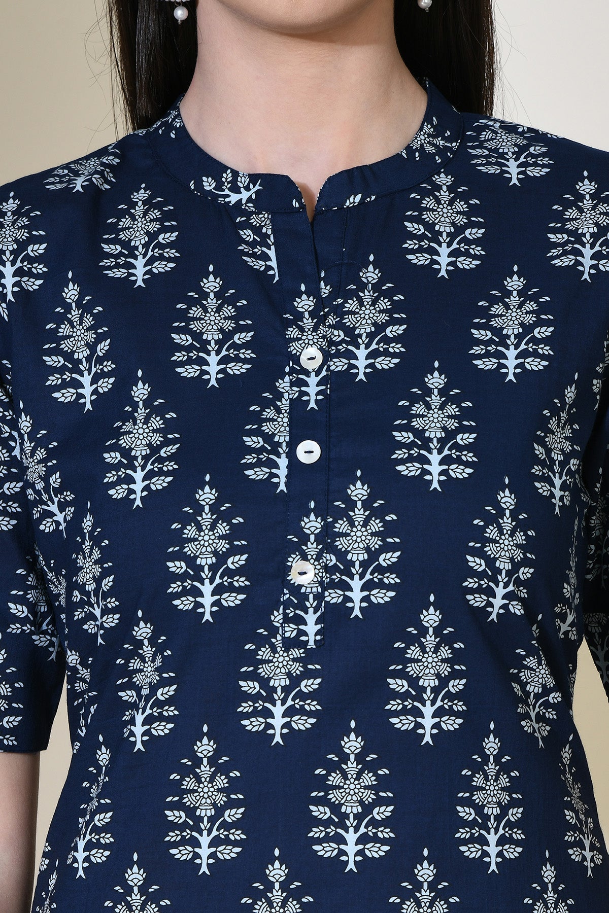 Navy Blue Ethnic Printed Top