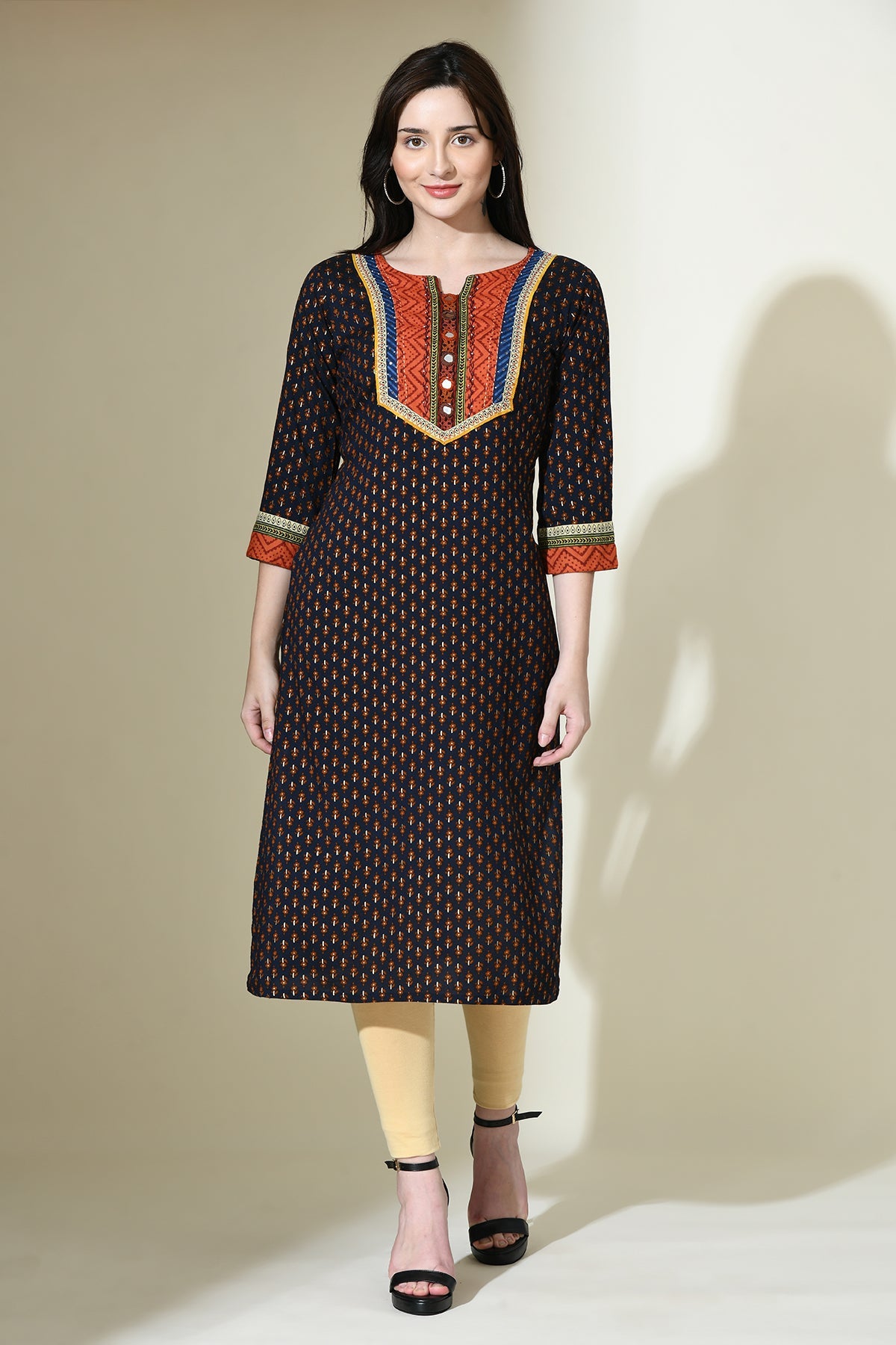 Multi Yoke Embroidered Printed Kurta