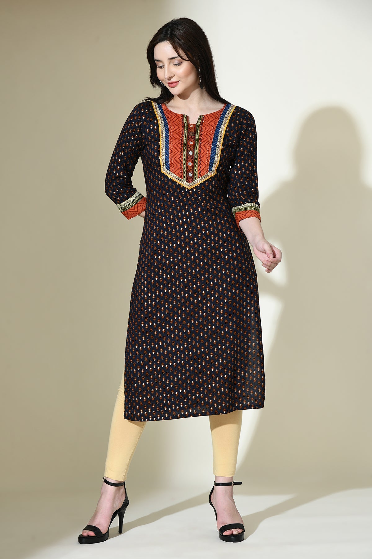 Multi Yoke Embroidered Printed Kurta
