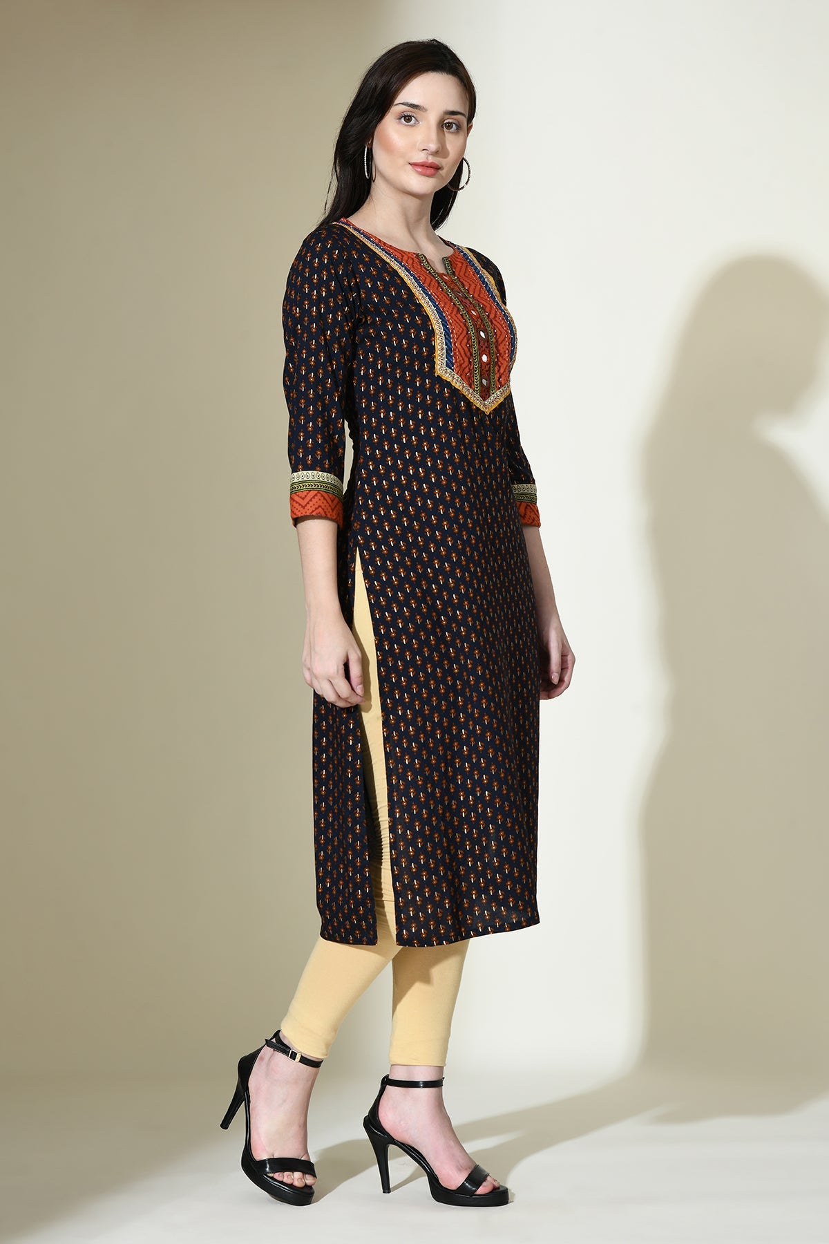 Multi Yoke Embroidered Printed Kurta