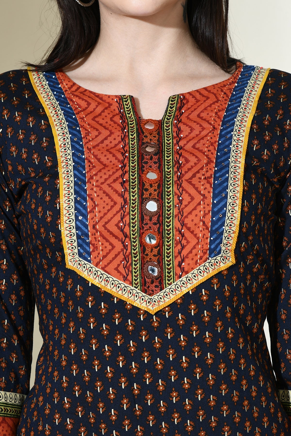 Multi Yoke Embroidered Printed Kurta