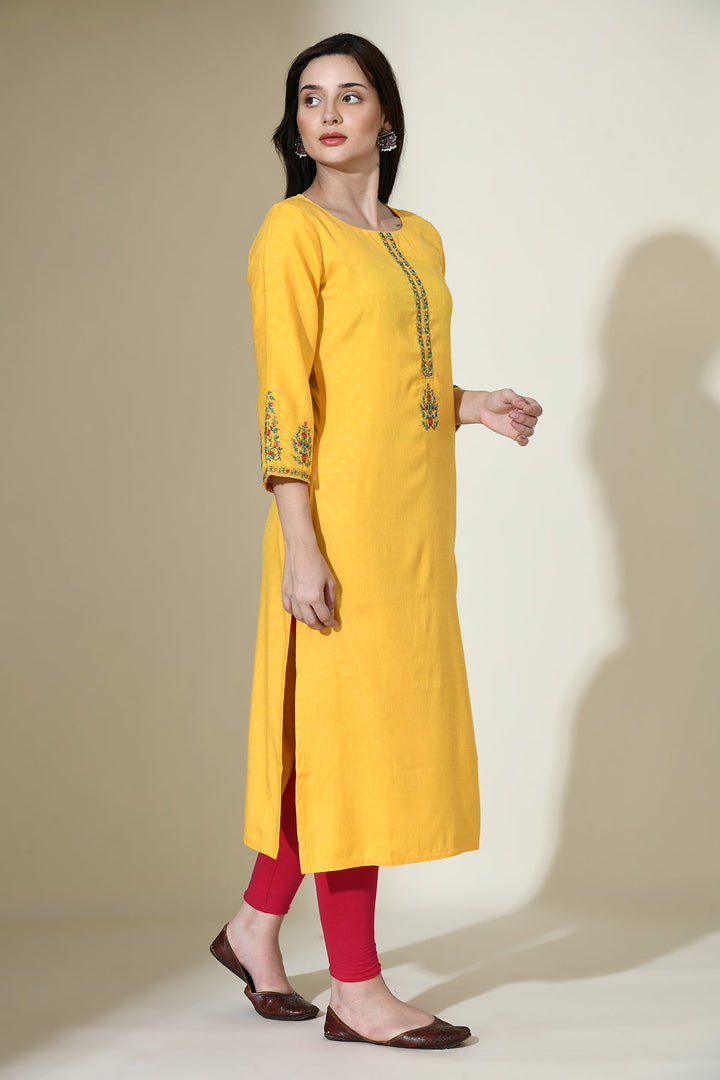 Yellow Embroidered Kurta