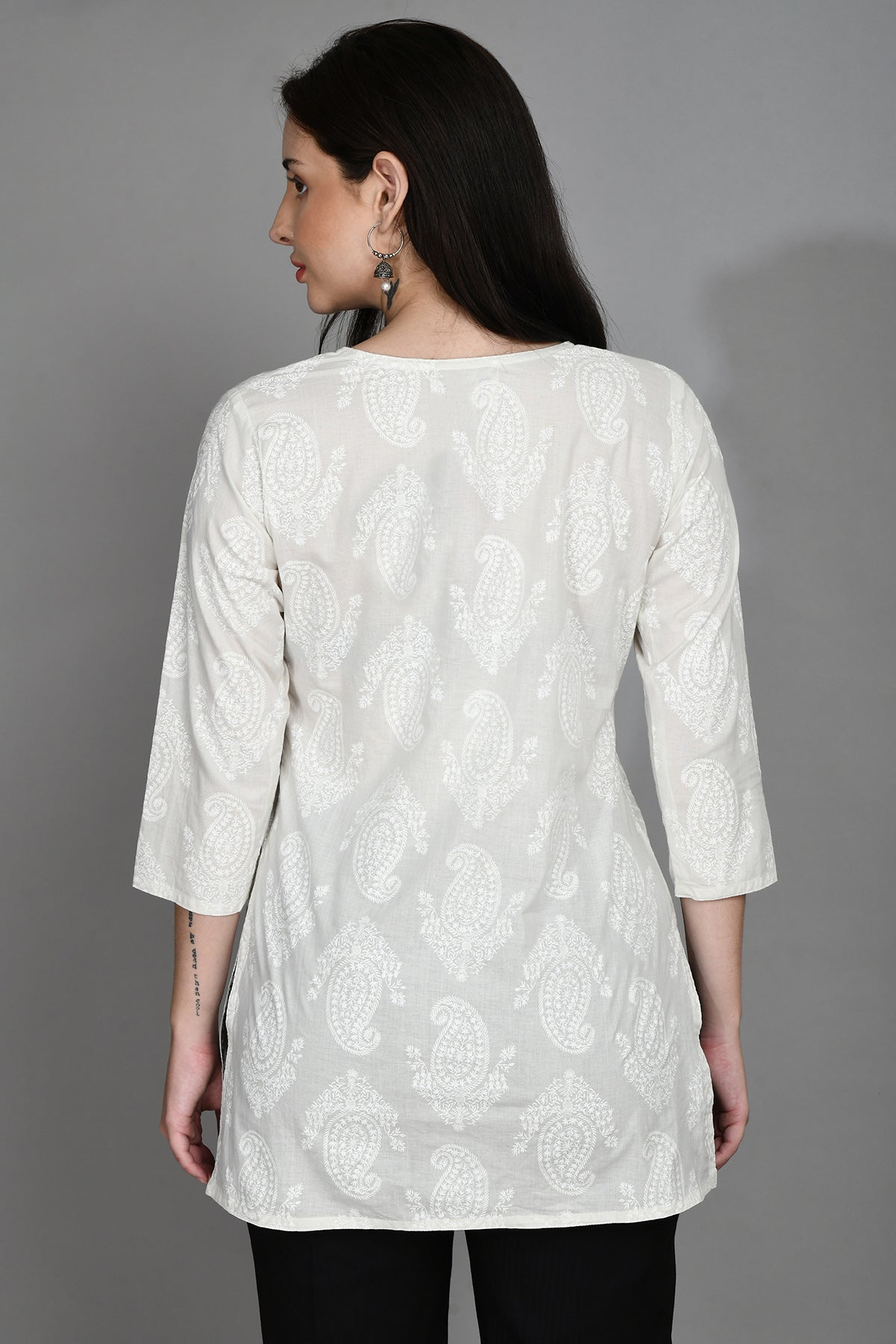 Grey Pintex White Printed Straight Top