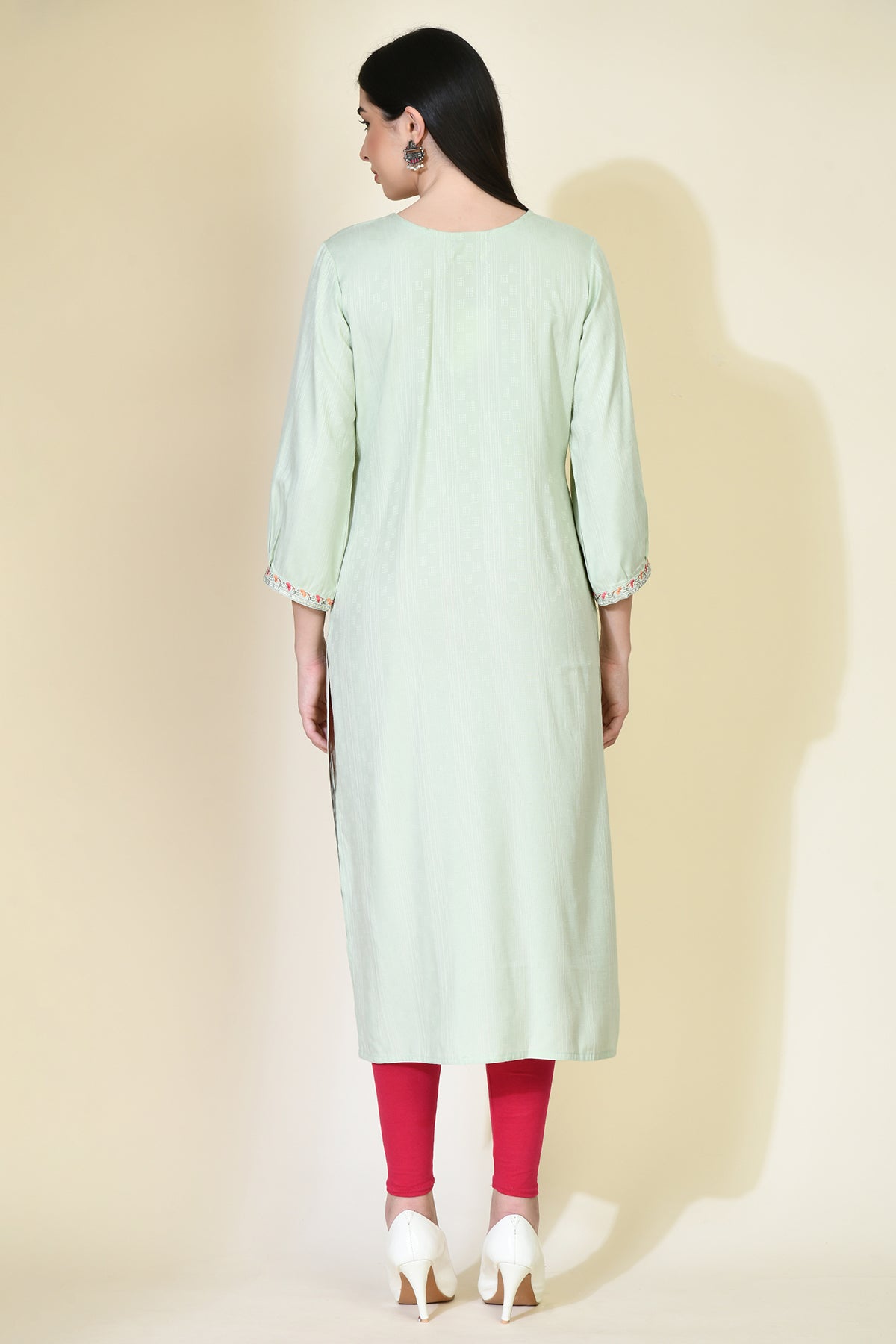 Pista Green Embroidered Straight Kurta