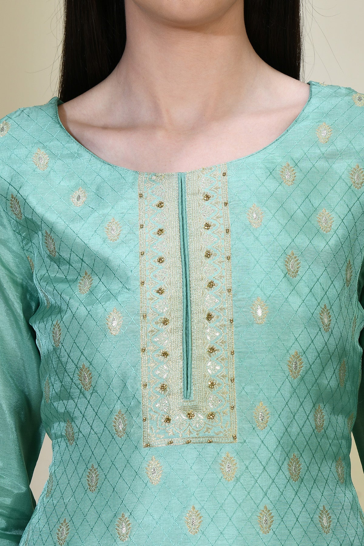 Green Printed Kurta 3 Pcs Set