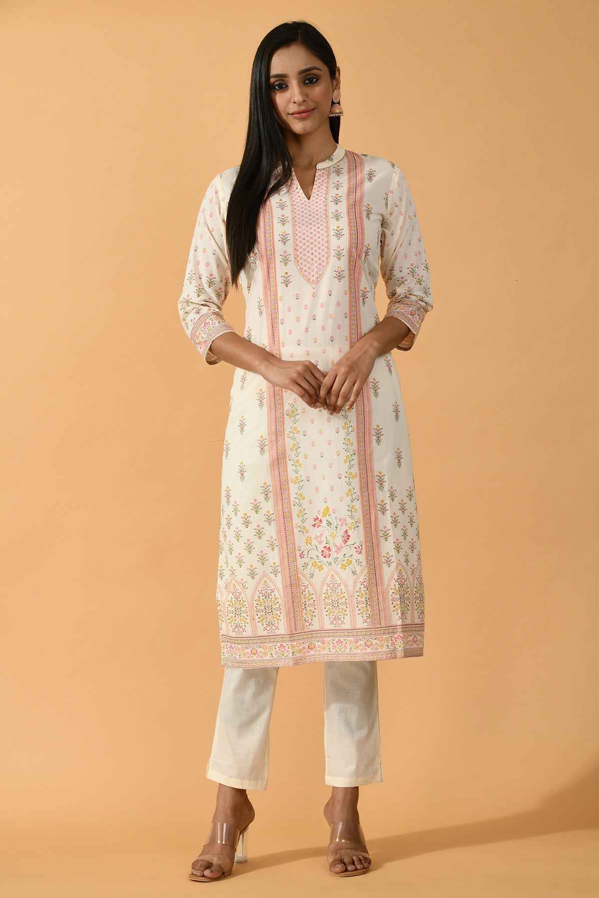 Cream Printed Kurta Set