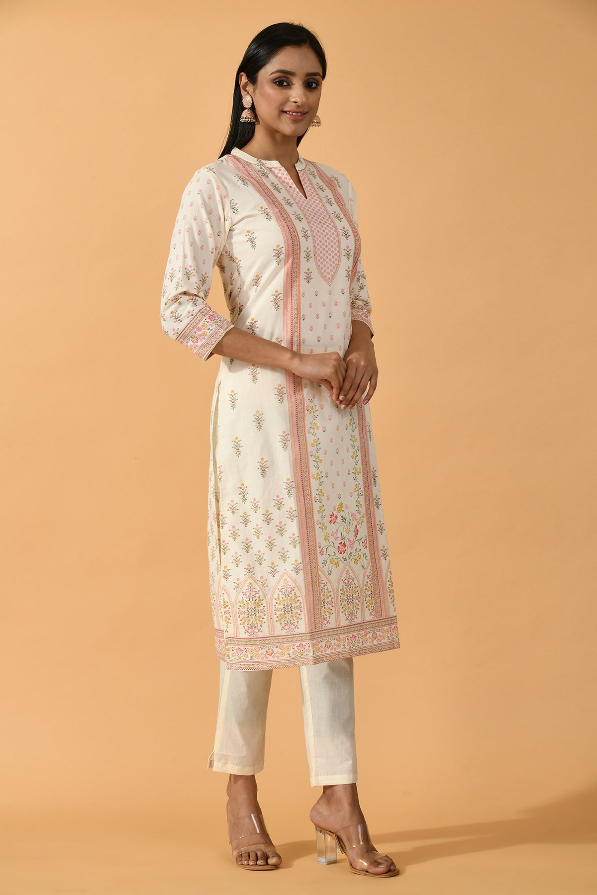 Cream Printed Kurta Set