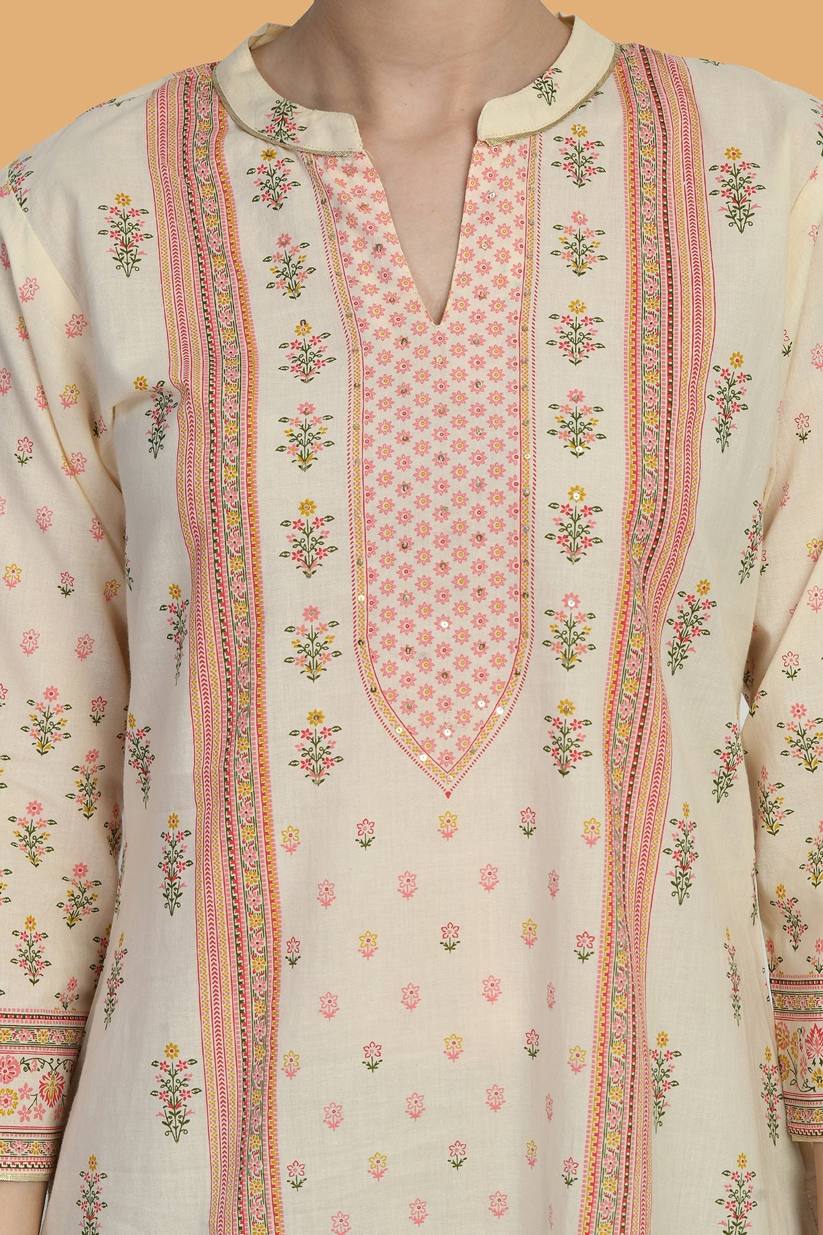 Cream Printed Kurta Set