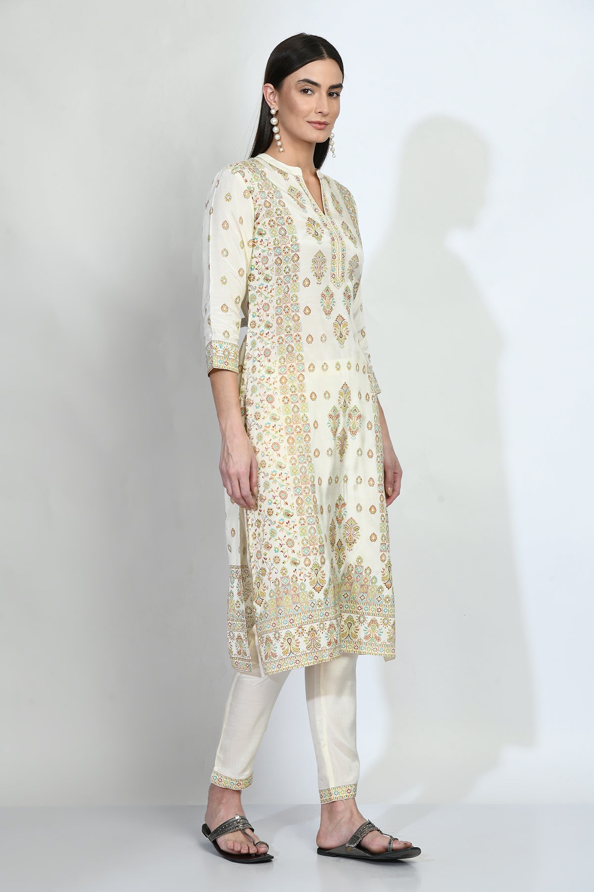 Cream Printed Kurta Set