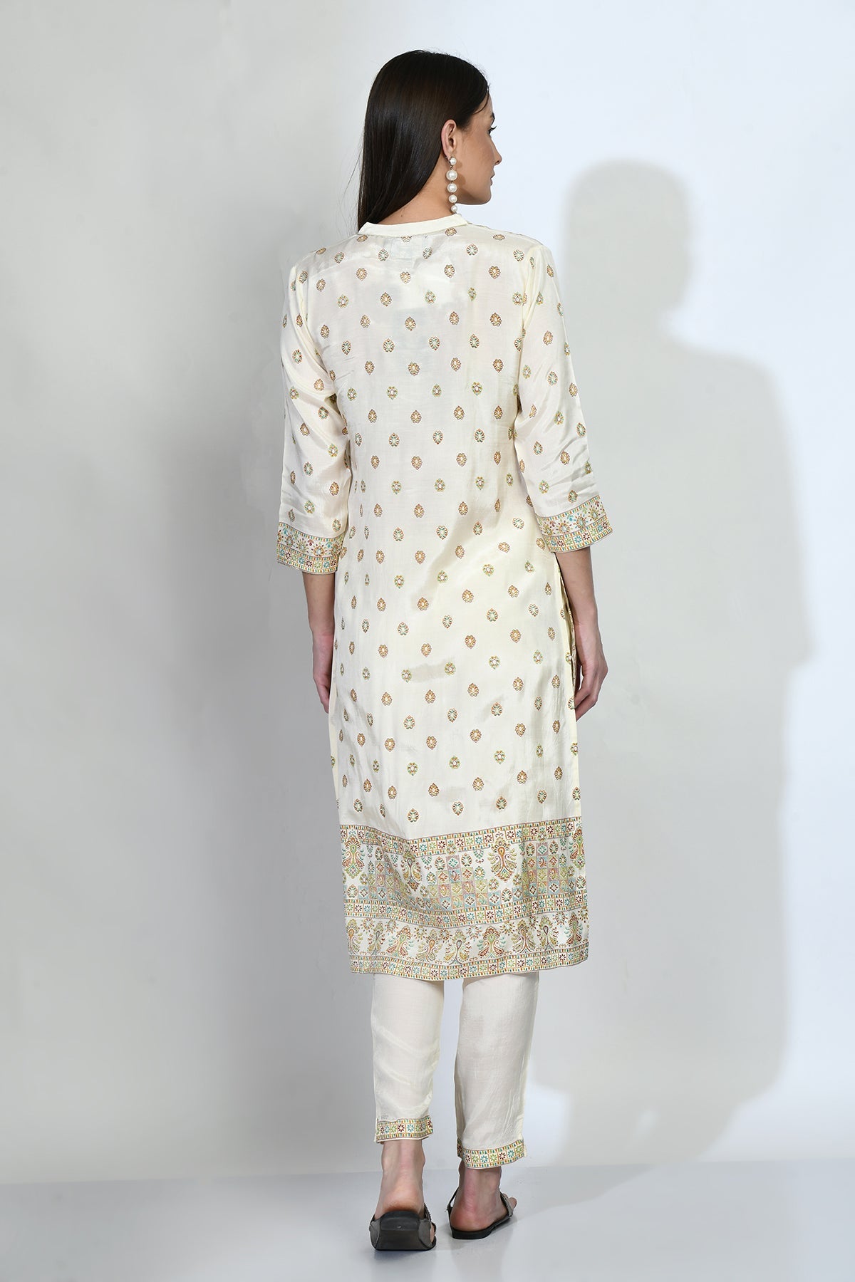 Cream Printed Kurta Set