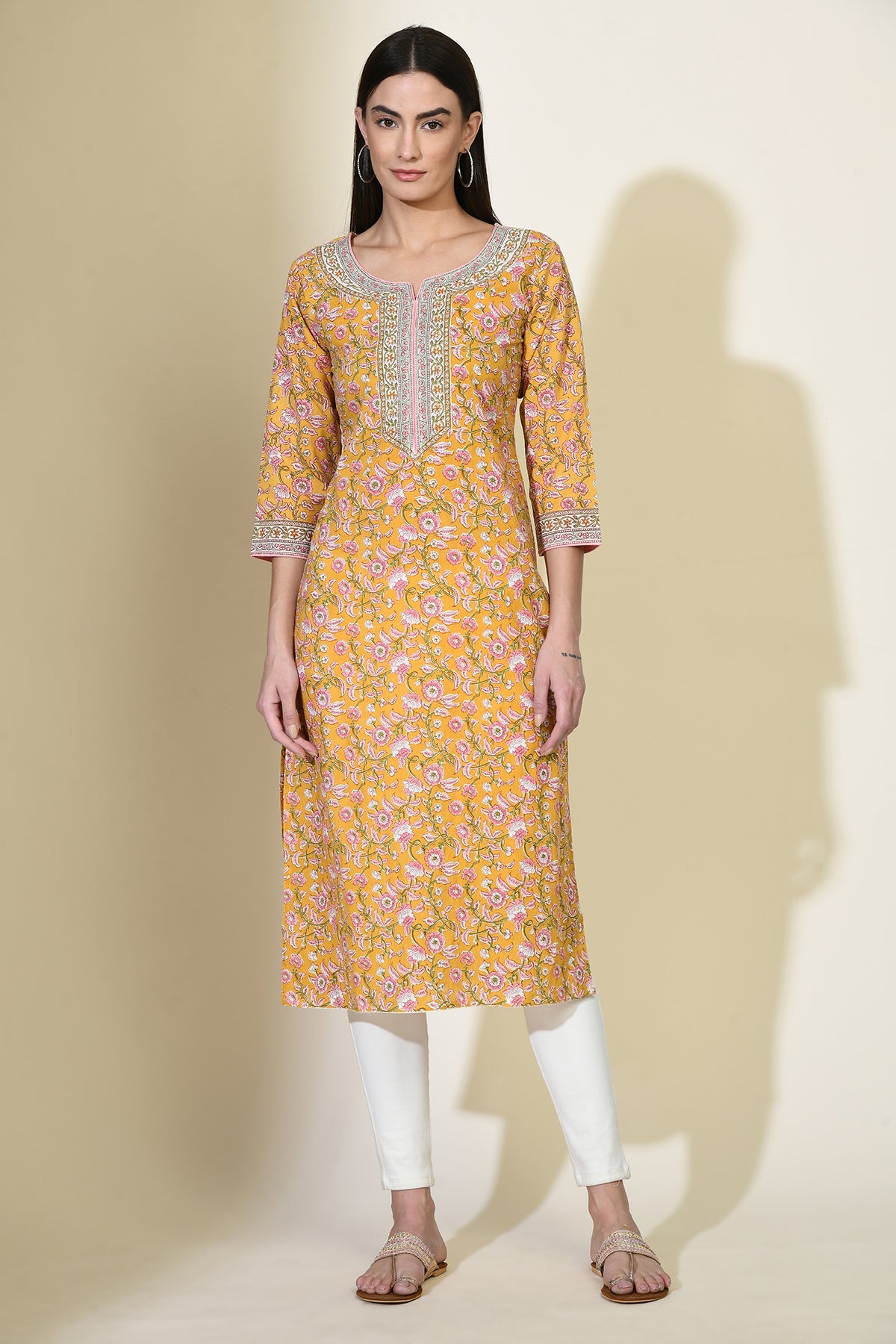 Mustard Printed Kurta