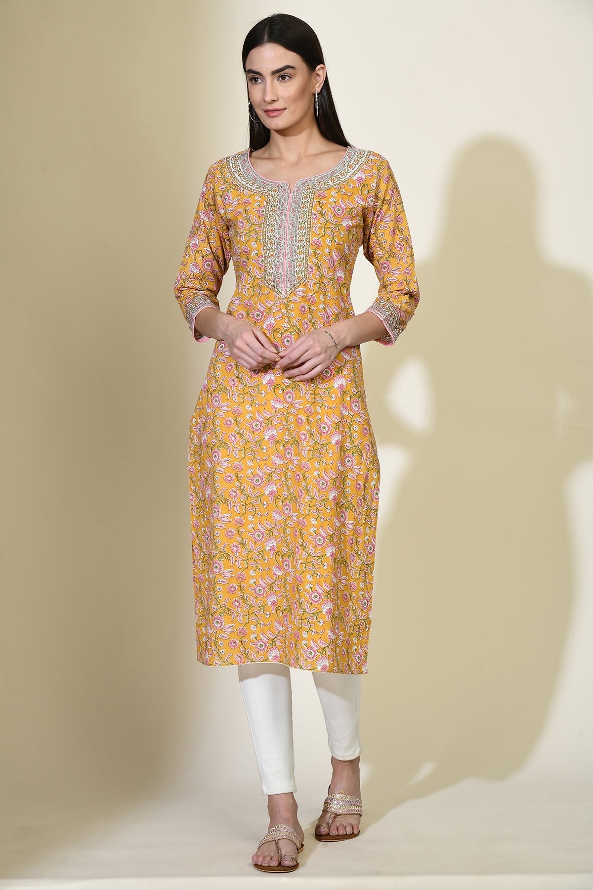 Mustard Printed Kurta