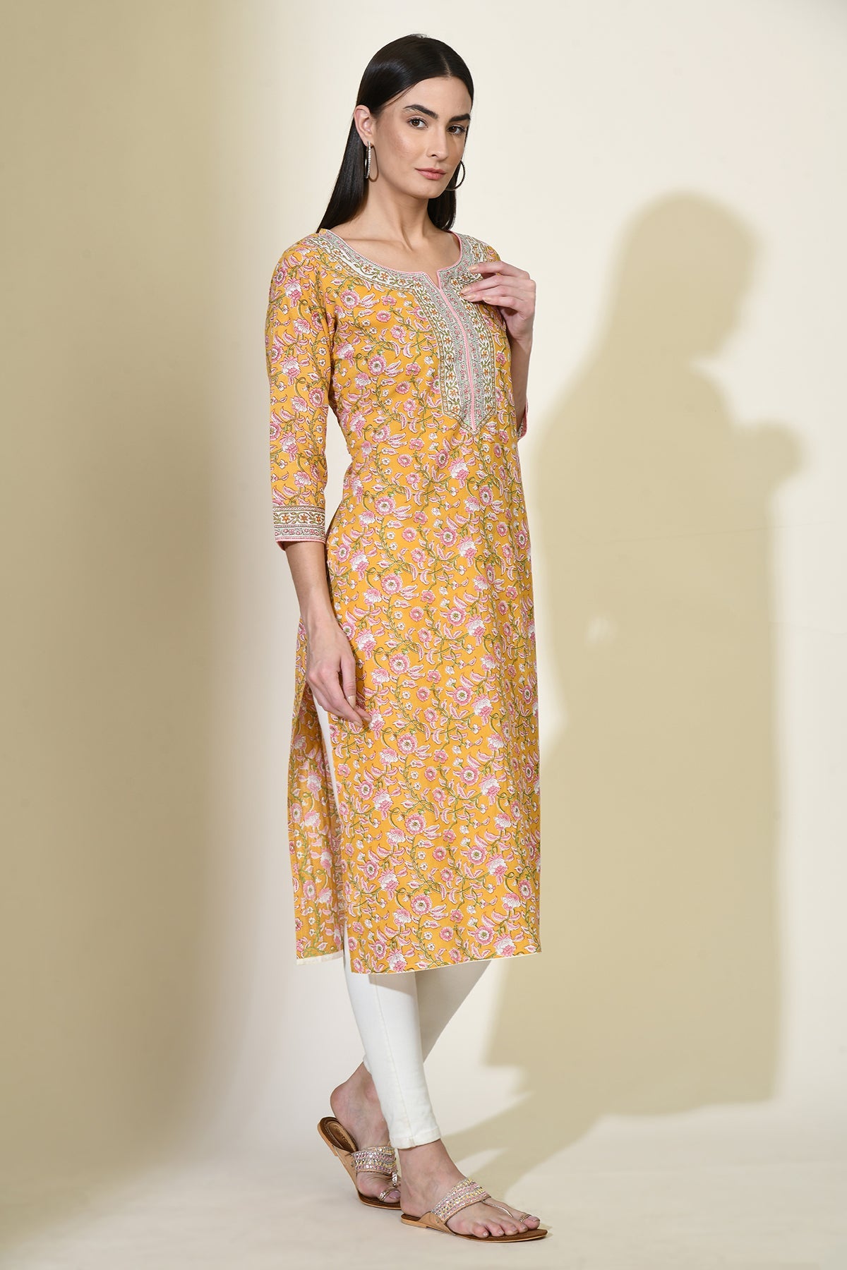 Mustard Printed Kurta