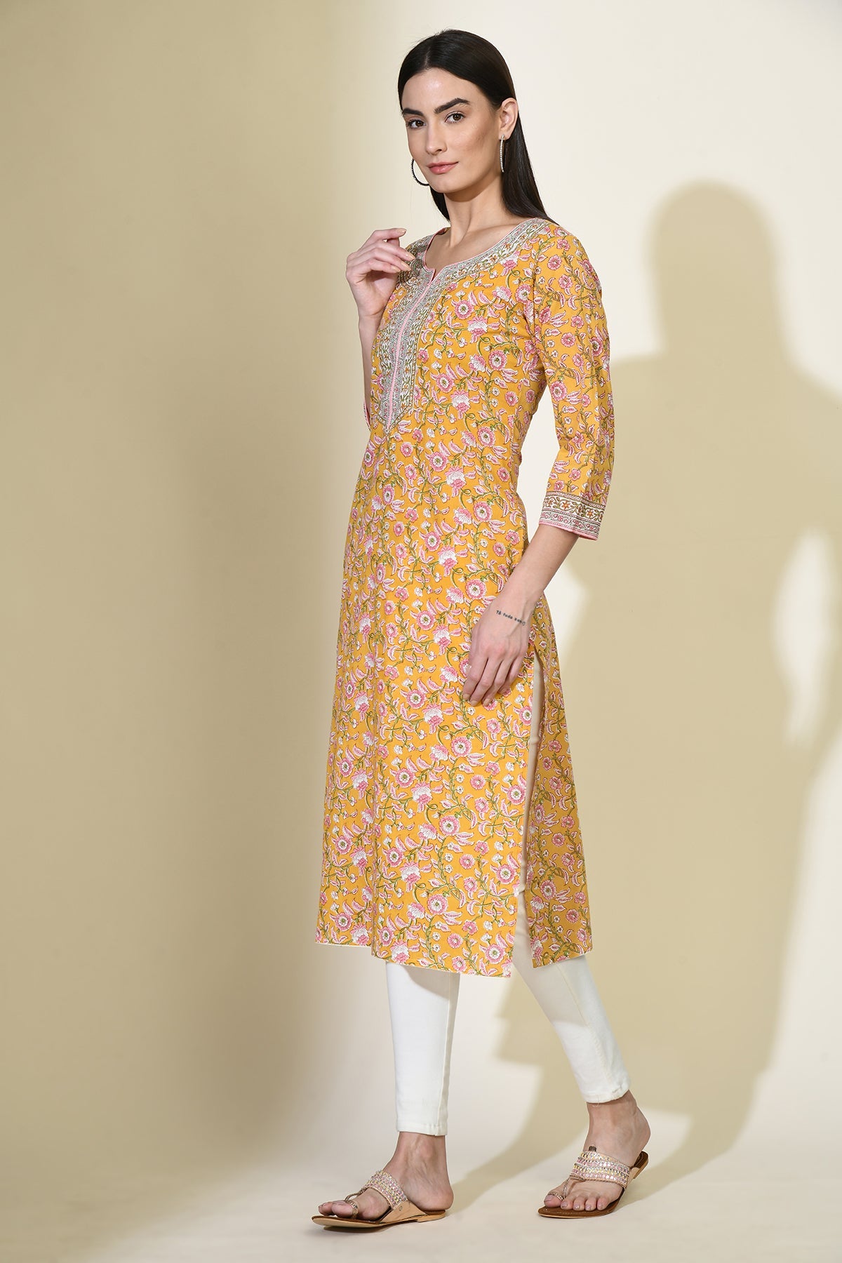 Mustard Printed Kurta