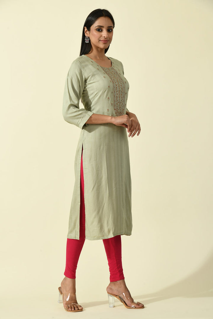 Mehandi Green Yoke Embroidered Kurta