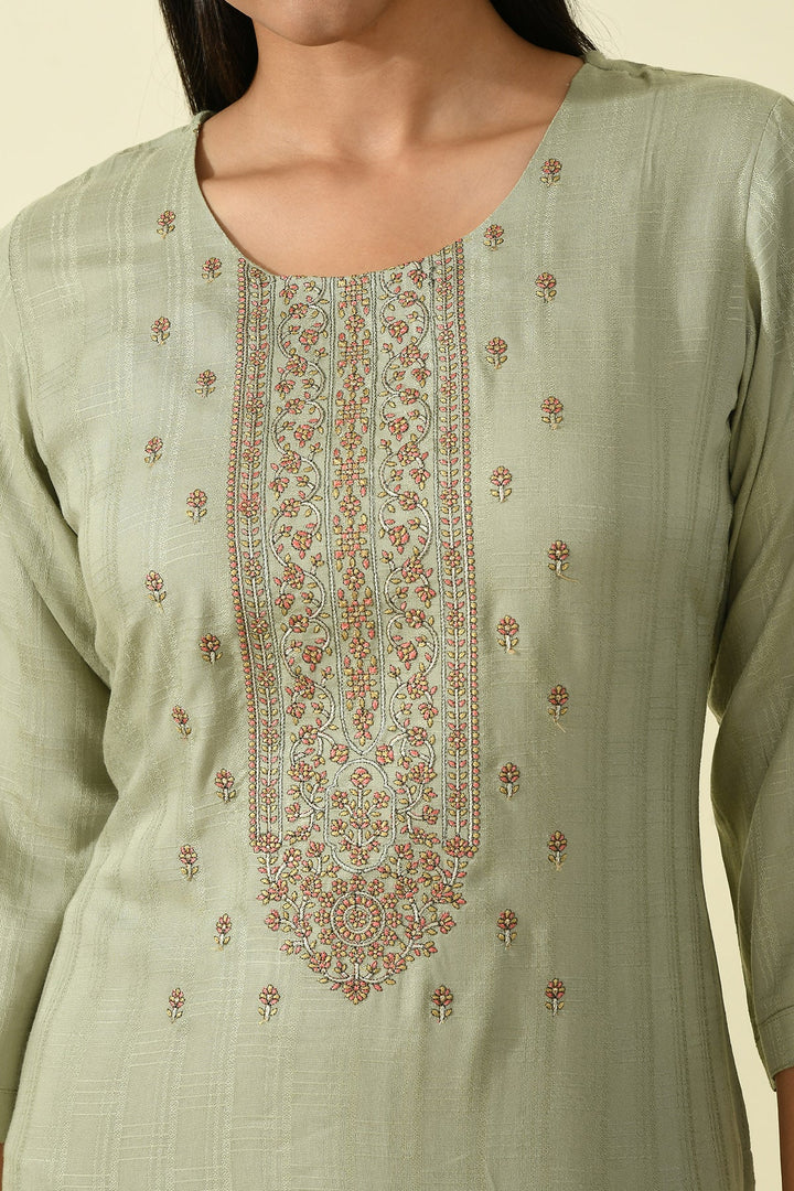 Mehandi Green Yoke Embroidered Kurta