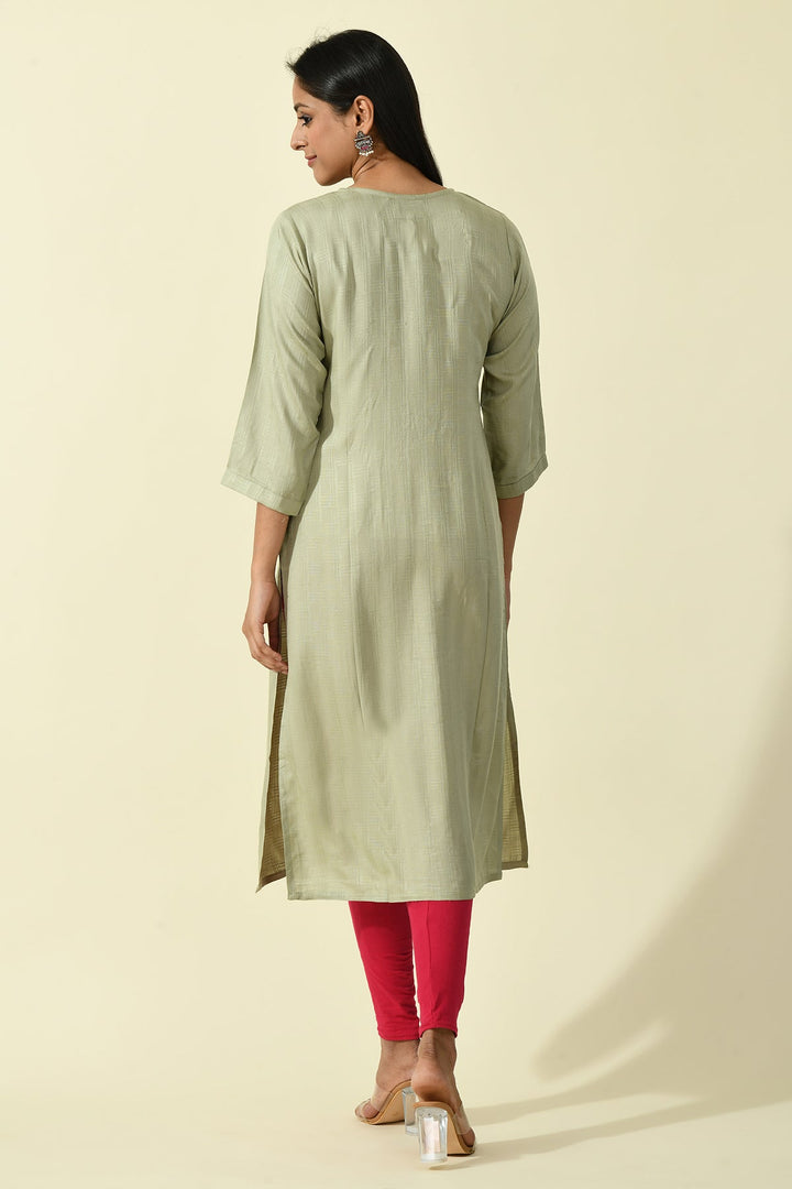 Mehandi Green Yoke Embroidered Kurta